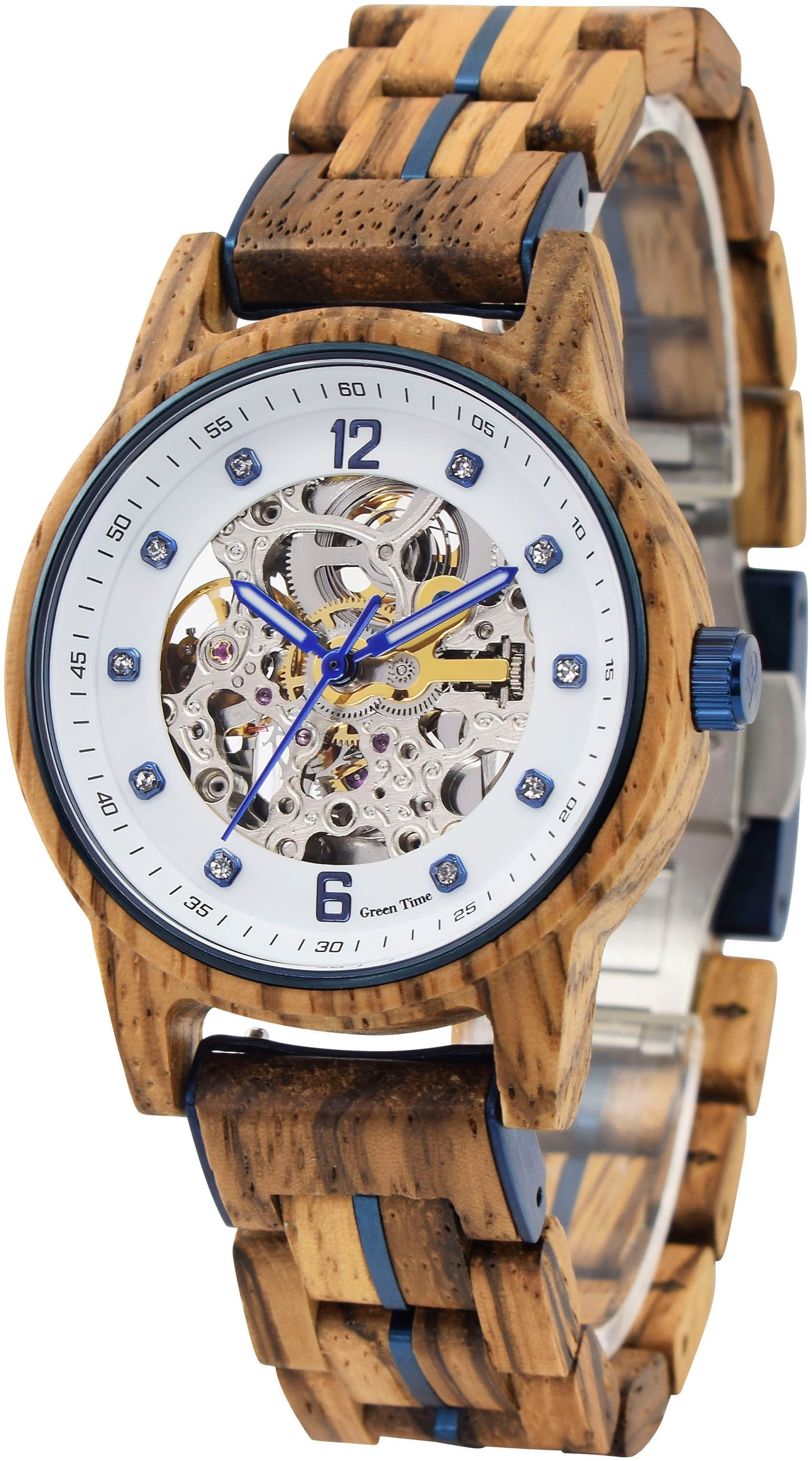 GreenTime Automatikuhr, Armbanduhr, Damenuhr, Holzuhr, Leuchtzeiger