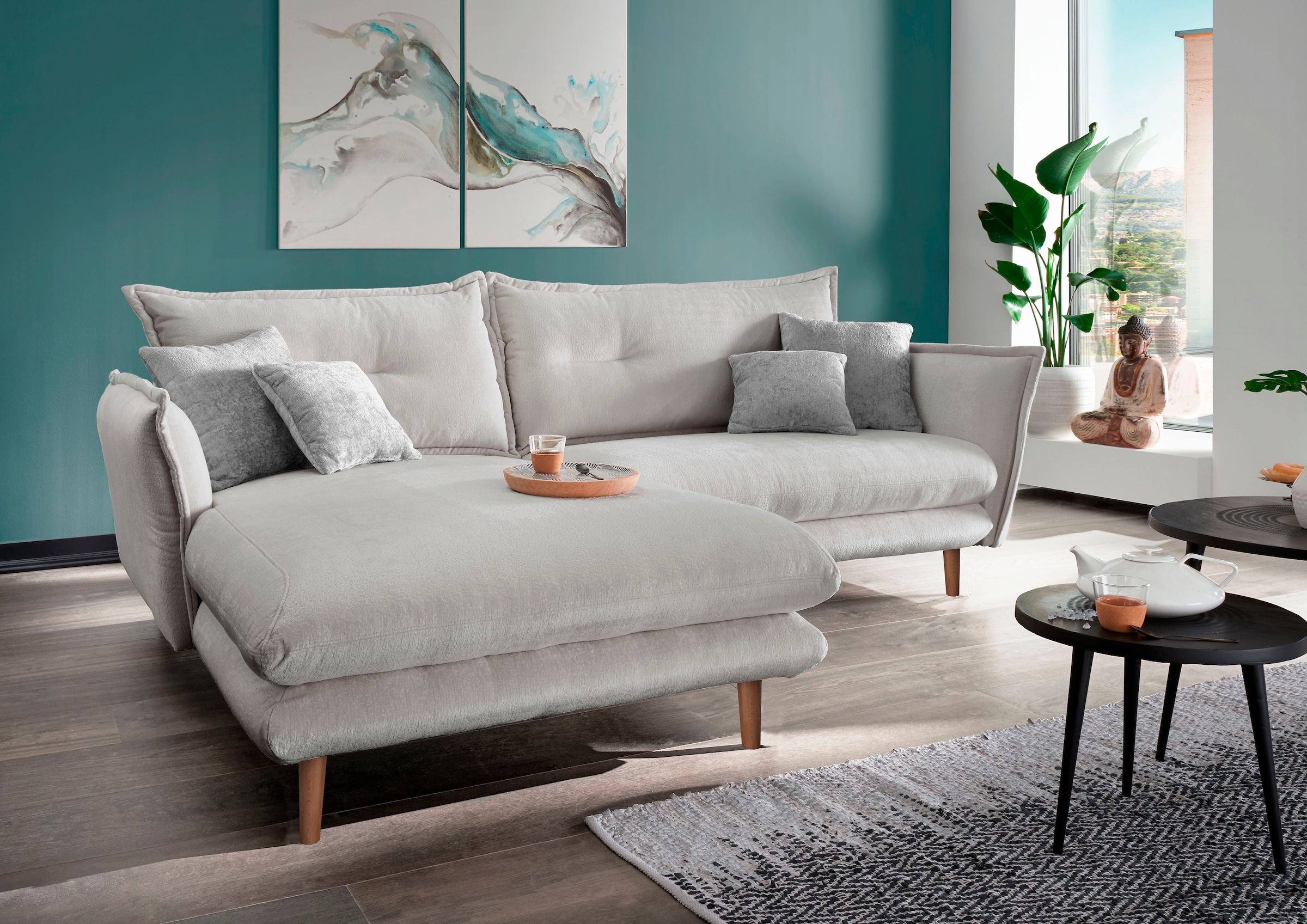 Home affaire Ecksofa "Levke, 255 x 180 cm, modern und bequem" zwei verschiedene Fußfarben wählbar