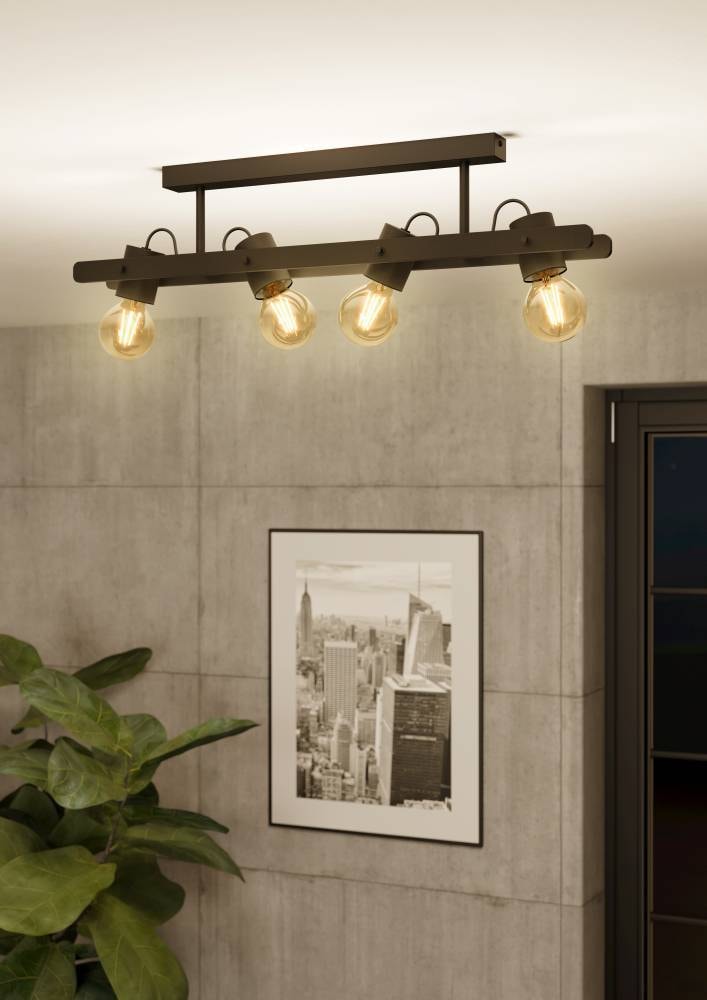 EGLO Deckenleuchte »PLIMSOLL«, 4 flammig, Leuchtmittel E27 | ohne Leuchtmittel, Deckenlampe, Holz und Metall in Schwarz, FSC100PA, Deckenspot, E27