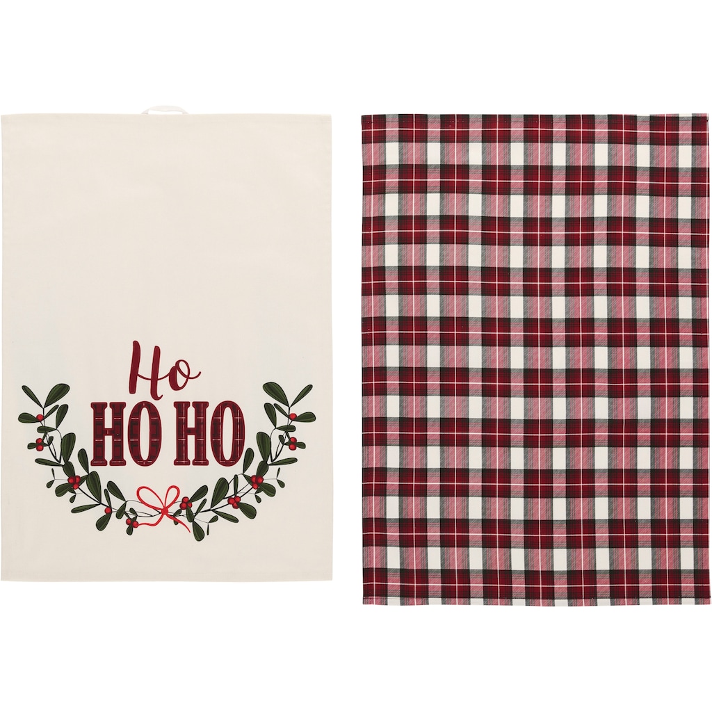 LeGer Home by Lena Gercke Geschirrtuch »Sanjana mit Weihnachtsmotiv«, (Set, 6 tlg., 3x Geschirrtuch mit Schriftzug, 3x Geschirrtuch mit Karomotiv)