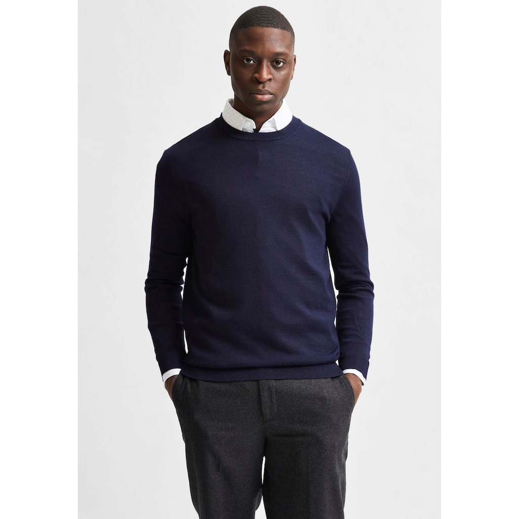 SELECTED HOMME Rundhalspullover »OWN MERINO COOLMAX KNIT«