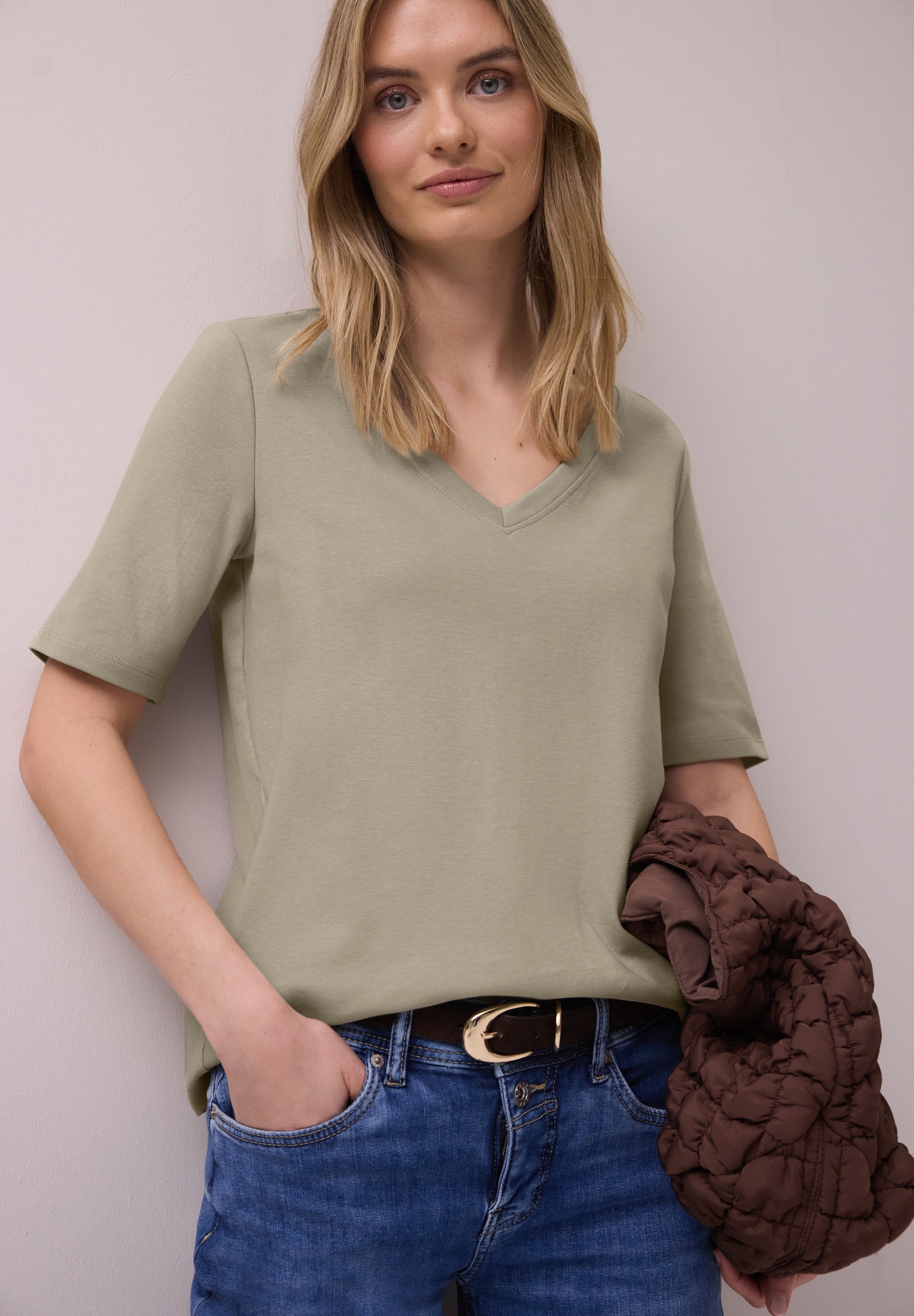 STREET ONE V-Shirt aus reiner Baumwolle günstig online kaufen