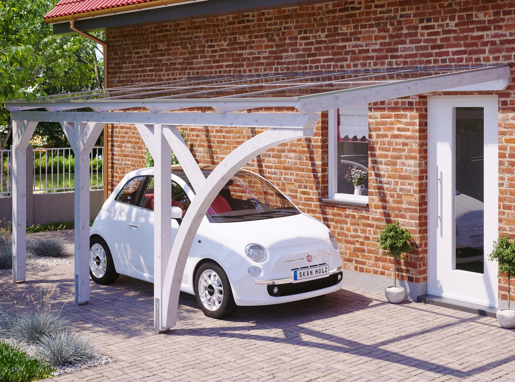Skanholz Anlehncarport "Eifel" Leimholz 276 cm weiß