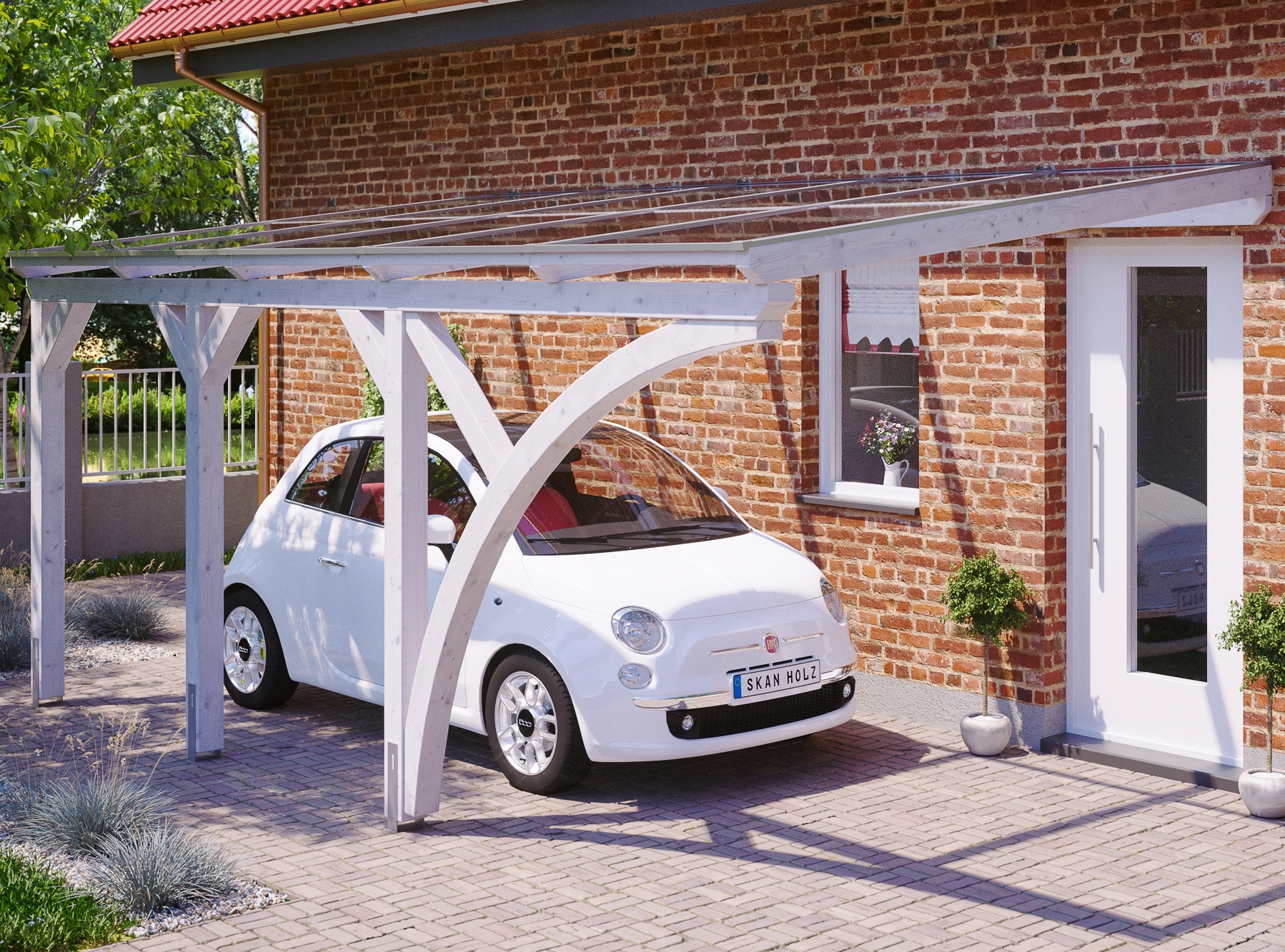 Skanholz Anlehncarport "Eifel", Leimholz-Nordisches Fichtenholz, 276 cm, weiß