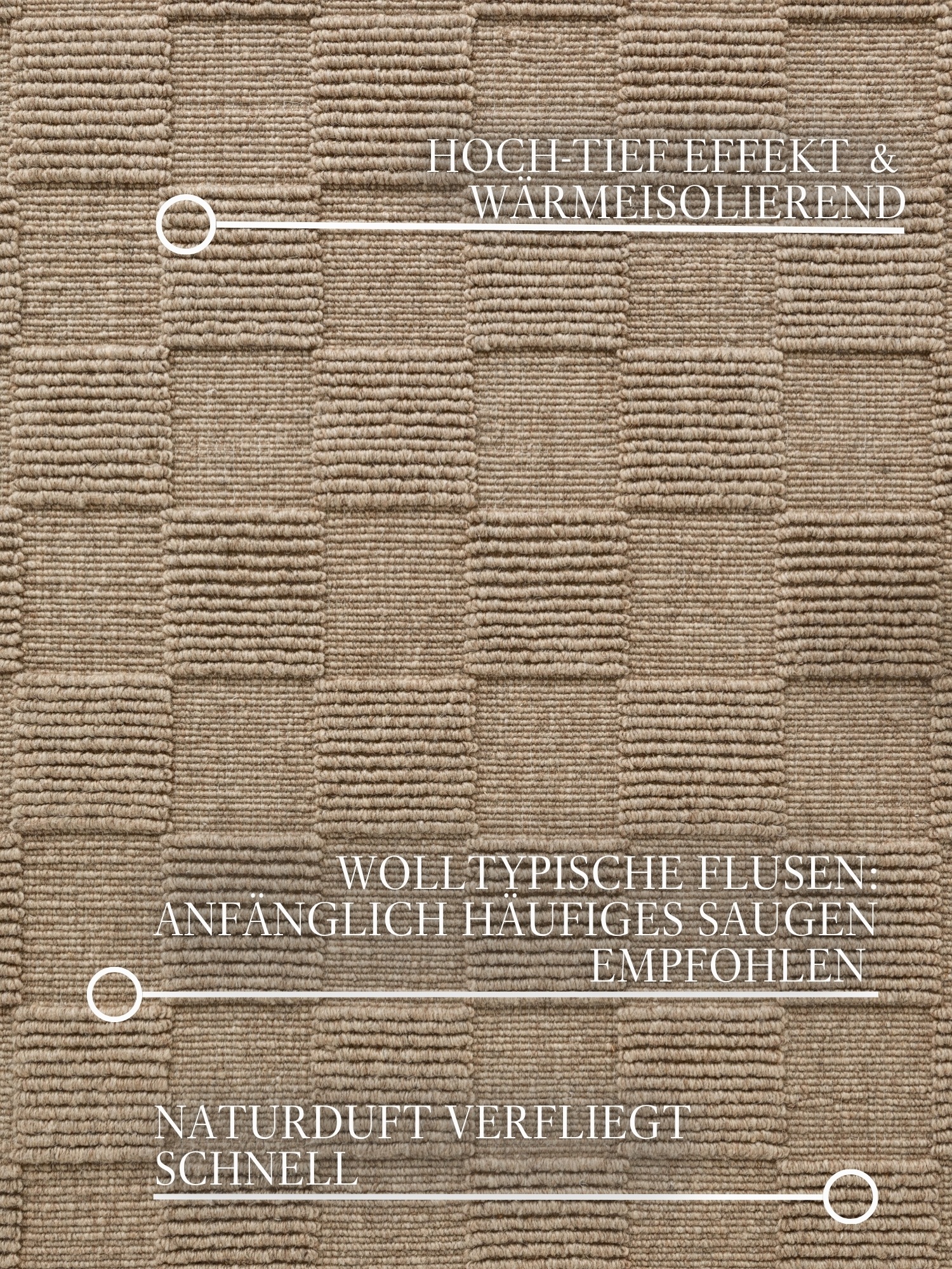 Wollteppich VILLEROY & BOCH "Scala", braun, B:120cm H:10mm L:170cm, Wolle, Teppiche, Handgewebt, Wolle, Kariert, Natur, 3D-Struktur, Karo, Wohnzimmer 3