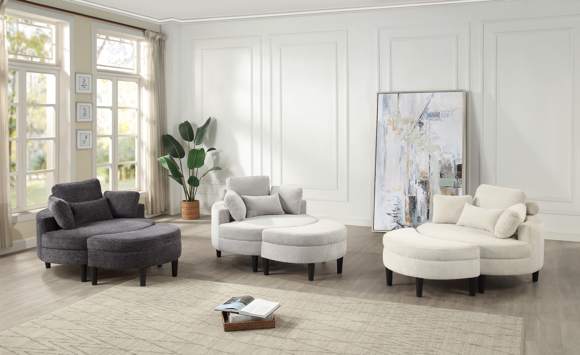 ATLANTIC home collection Loveseat »Ravi«, XXL- Sessel, inklusive Stauraumhocker, Rückenkissen & drei Zierkissen