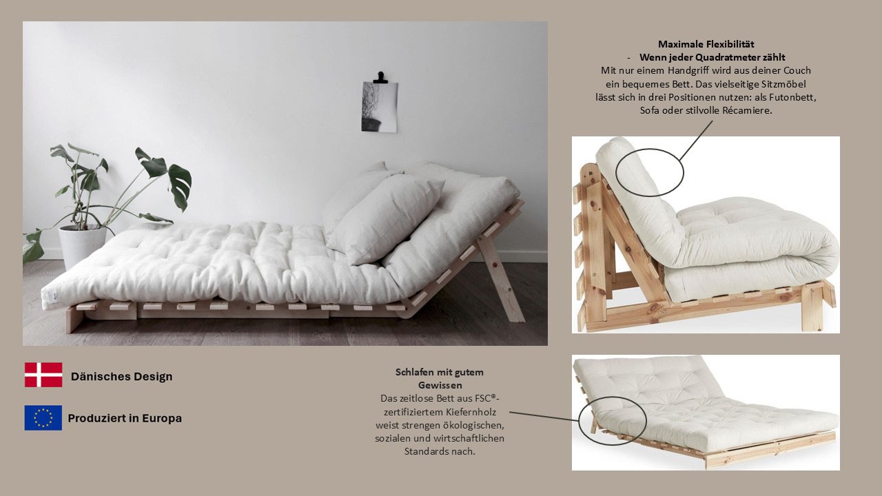 Thumbnail - Karup Design Daybett "Roots Sofa Bed, Schlafsofa, Daybett, Bettfunktion, FSC-Massivholz" Erhältlich in Breite 90 cm, 140...