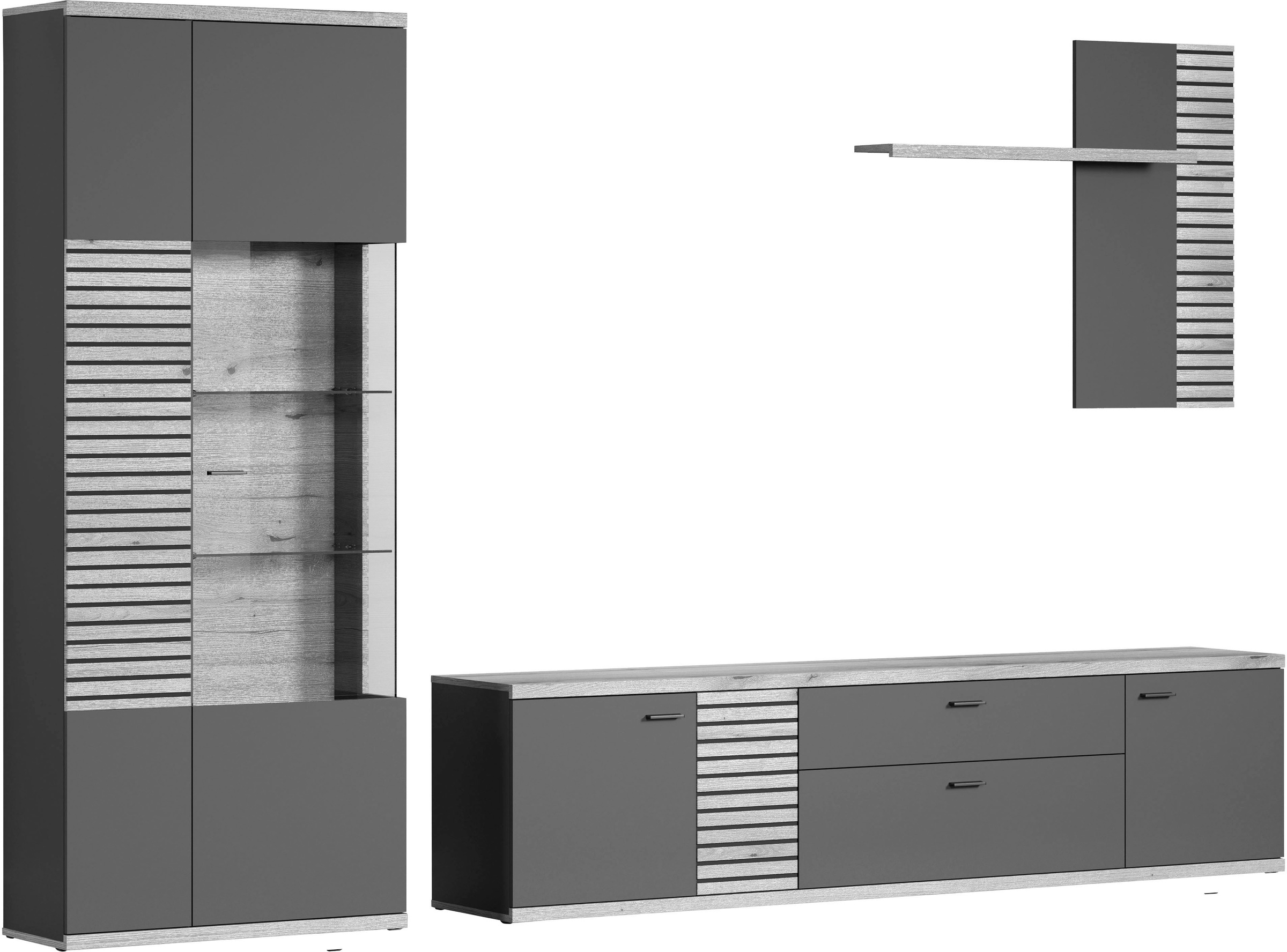 INOSIGN Wohnwand »Galway«, (Set, 3 St.), Wohnzimmermöbel in angesagter Rillenoptik und Soft-Close Türen