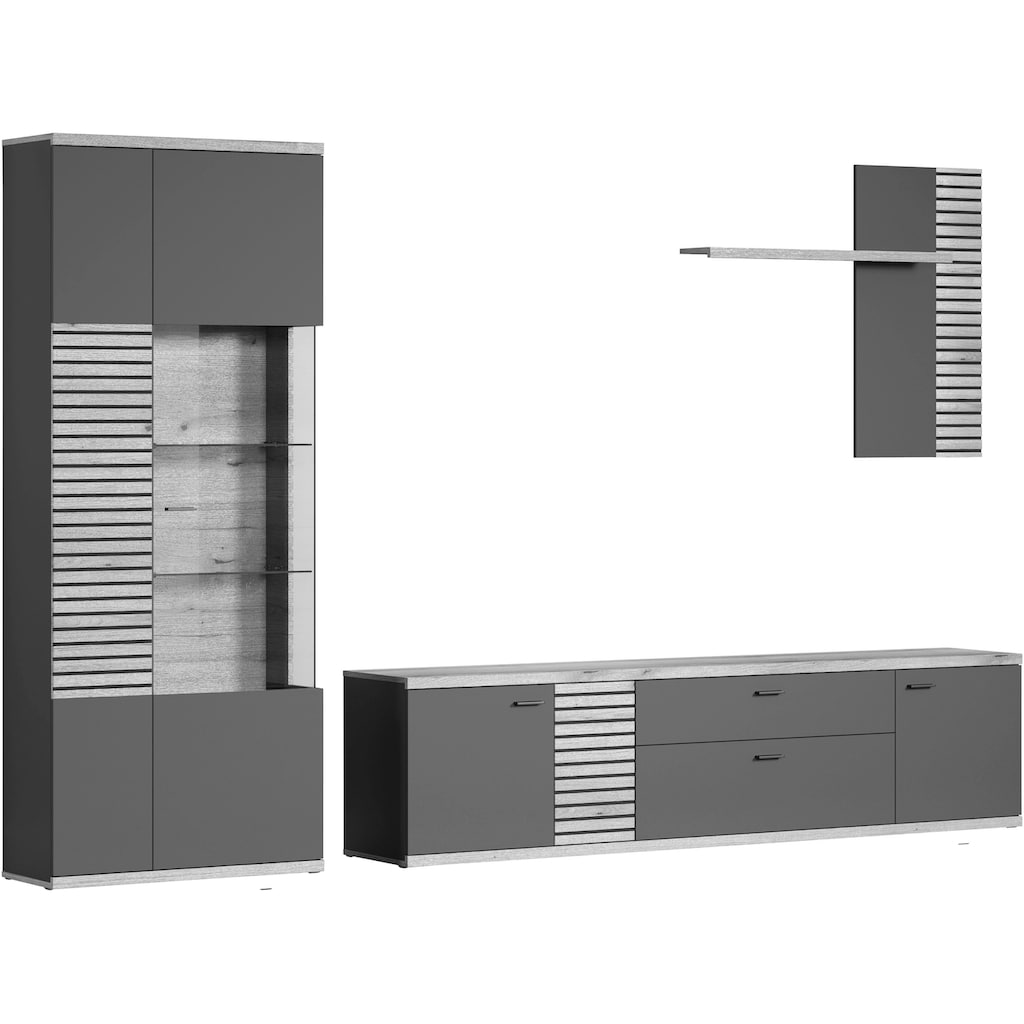 INOSIGN Wohnwand »NORRISWW«, (Set, 3 St.), Wohnwand-Set in Anthrazit mit Coast Evoke Eiche, Türen mit Soft-Close