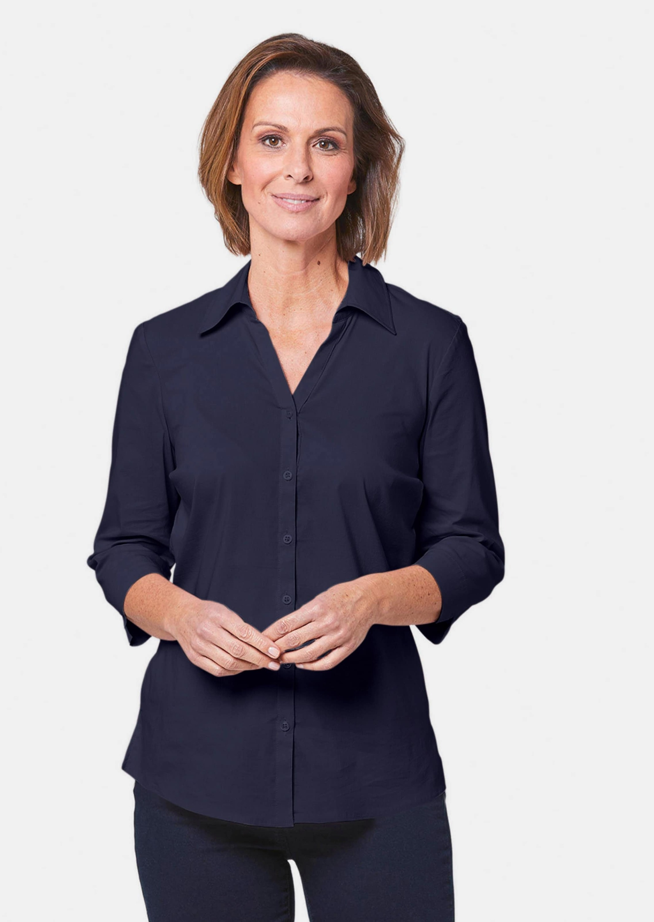 GOLDNER Hemdbluse "Kurzgröße Stretchbequeme Bluse mit Baumwolle" Bequemer 3 günstig online kaufen