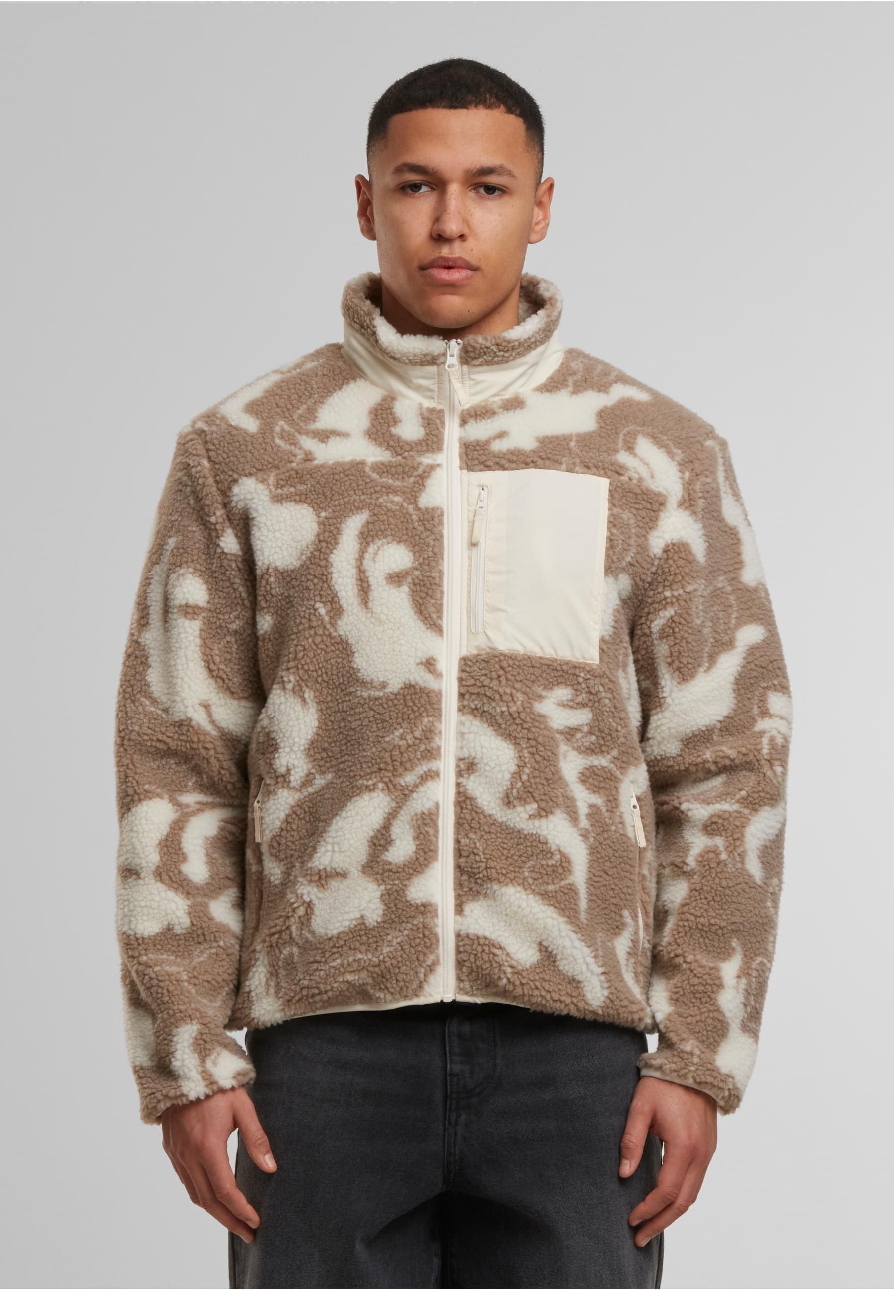 URBAN CLASSICS Allwetterjacke »Urban Classics Pattern Teddy Trackjacket«, (1 St.), ohne Kapuze