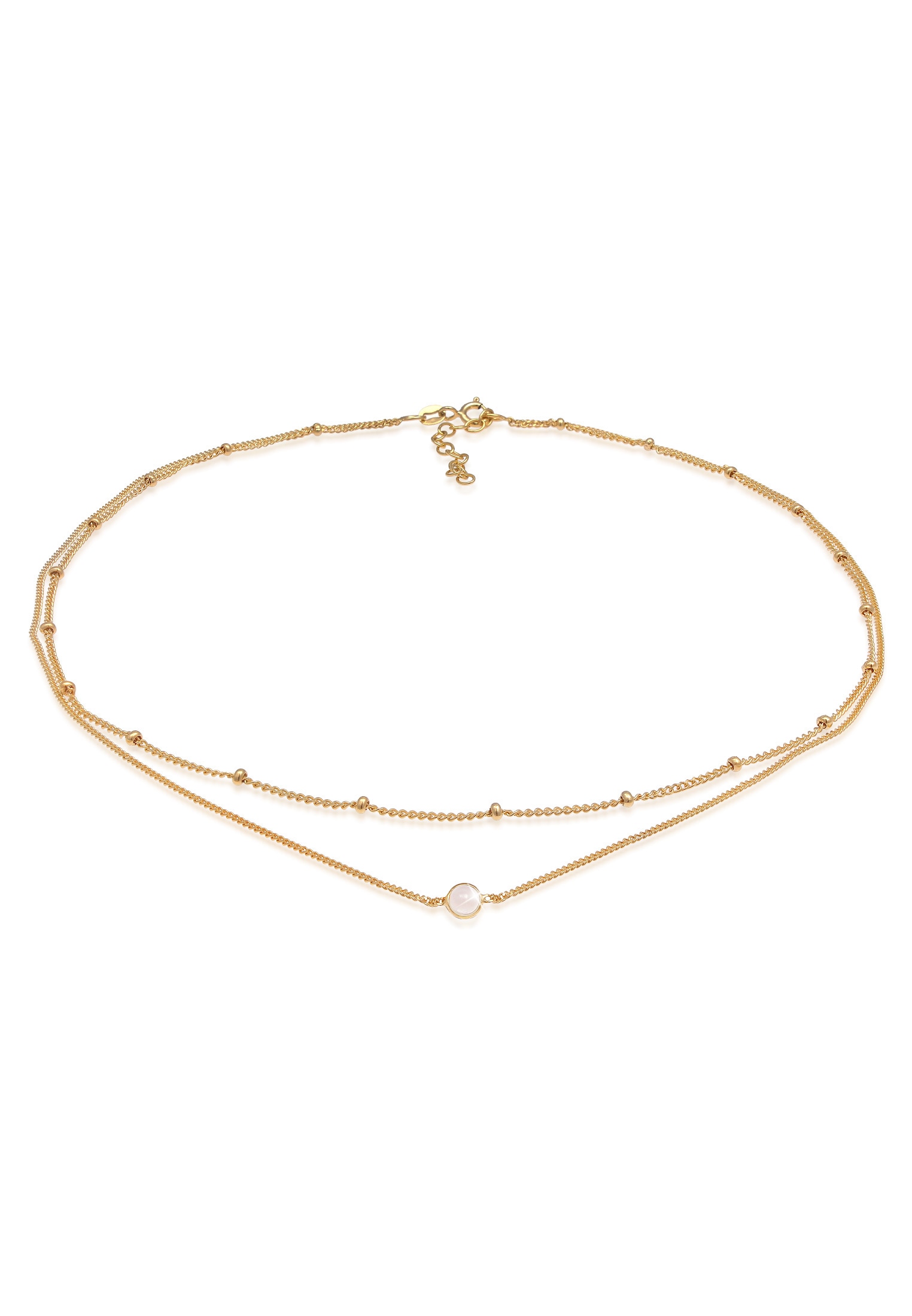 ELLI Damen Choker "Halskette Choker Layer Look Kugelkette Rosenquarz 925 Silber", mit Steinen, Silber 925 (Sterlingsilber), gold, Silber 925