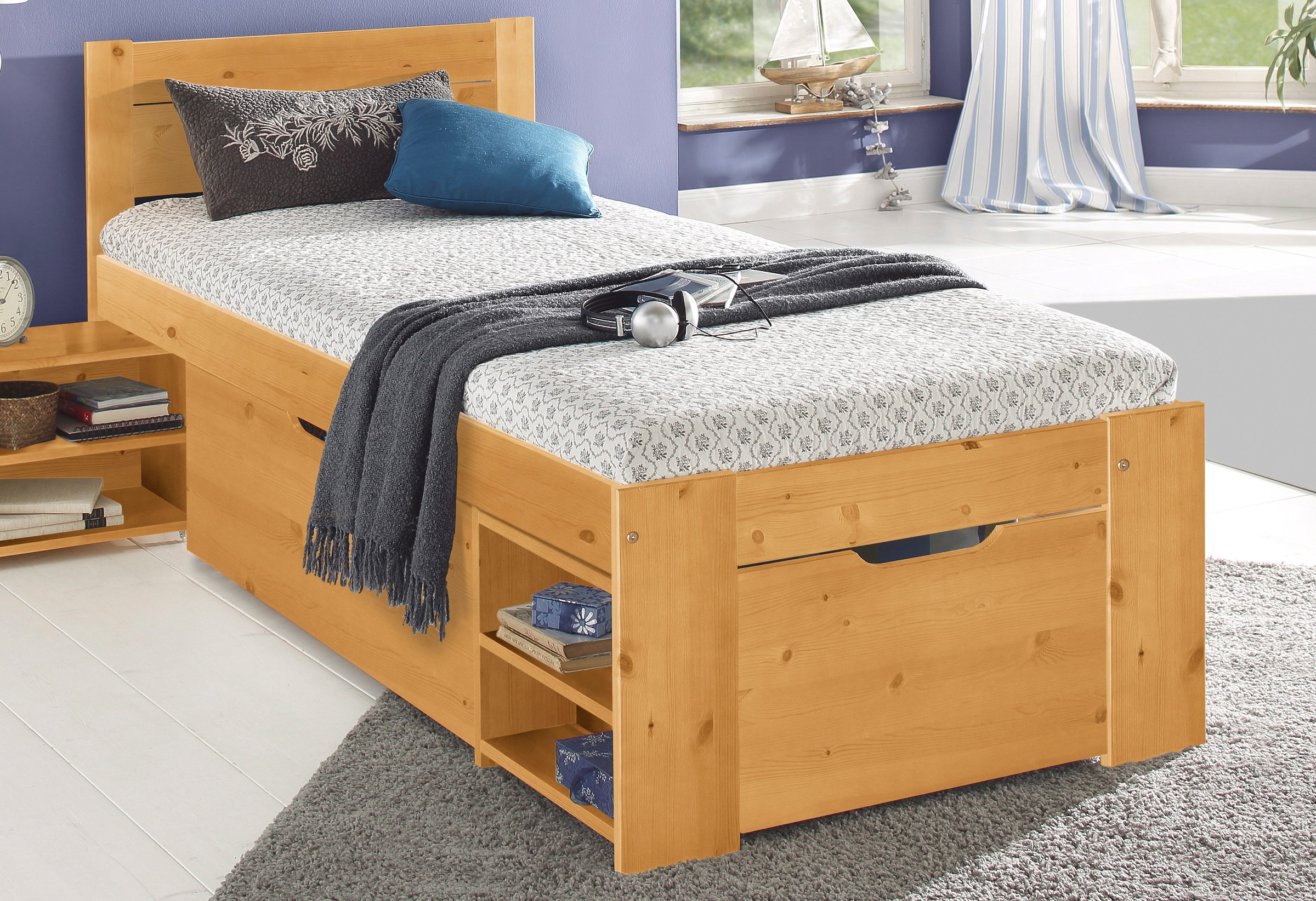 OTTO home Massivholzbett ""HANNES " mit Schubladen und Regalen, Nachtschran günstig online kaufen