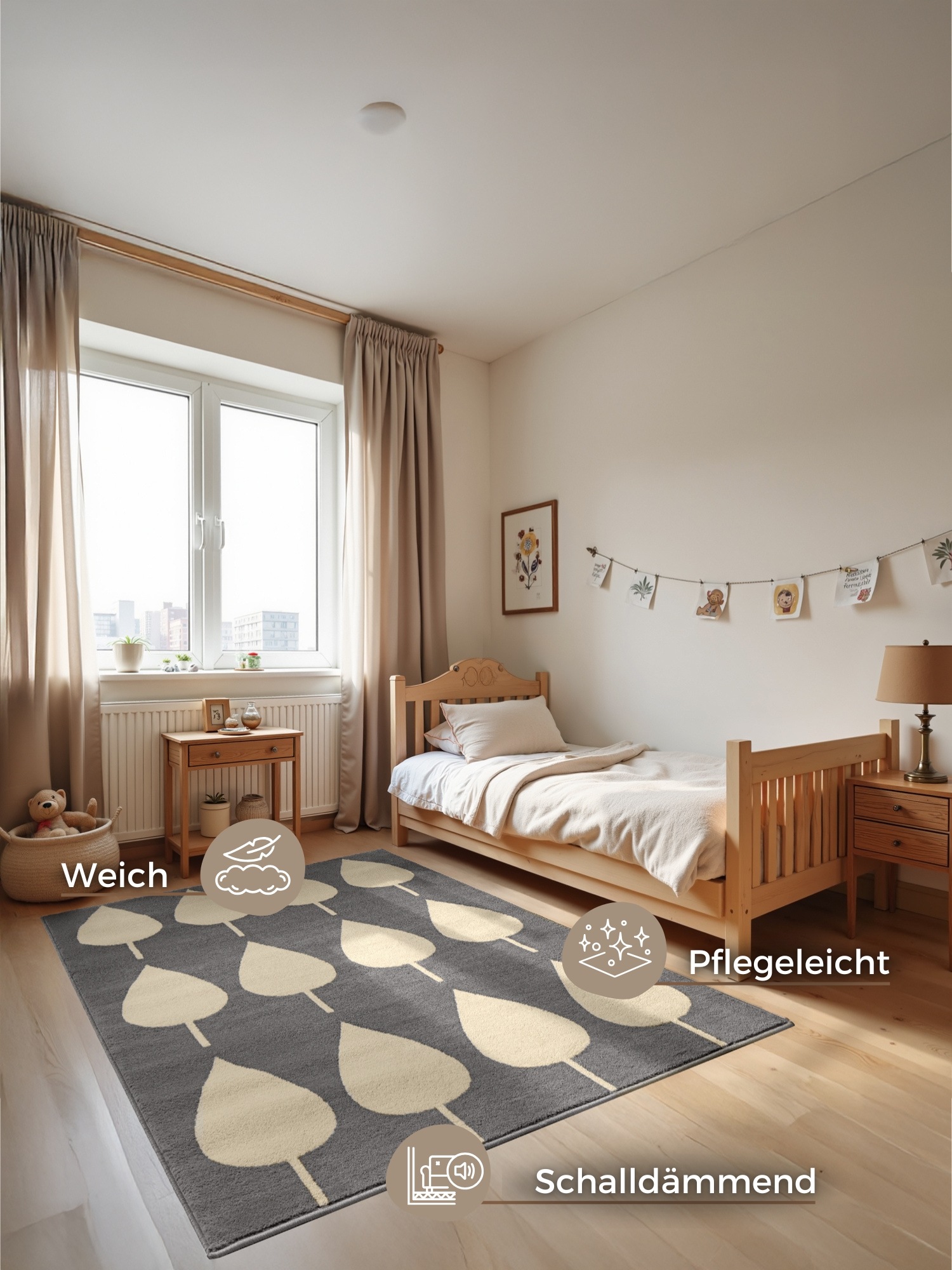 HANSE Home Kinderteppich »Lovely Leaves«, rechteckig, 8 mm Höhe, Spielteppich, fest, Kinderzimmer, Kurzflor, Spielunterlage