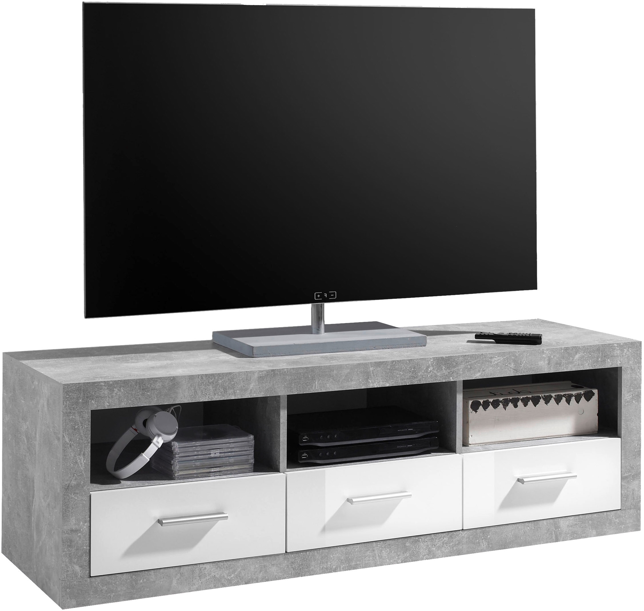 HBZ Lowboard "Stone weiß Hochglanz, TV Möbel bis 55 Zoll, BxHxT 147x49x45 c günstig online kaufen