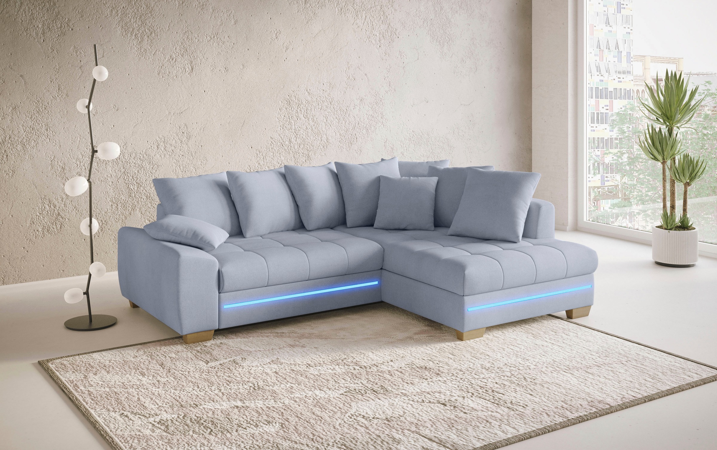 Mr. Couch Ecksofa »Nikita II, L-Form«, mit RGB-LED Beleuchtung, wahlweise mit Bett, Bettkasten, Kaltschaum