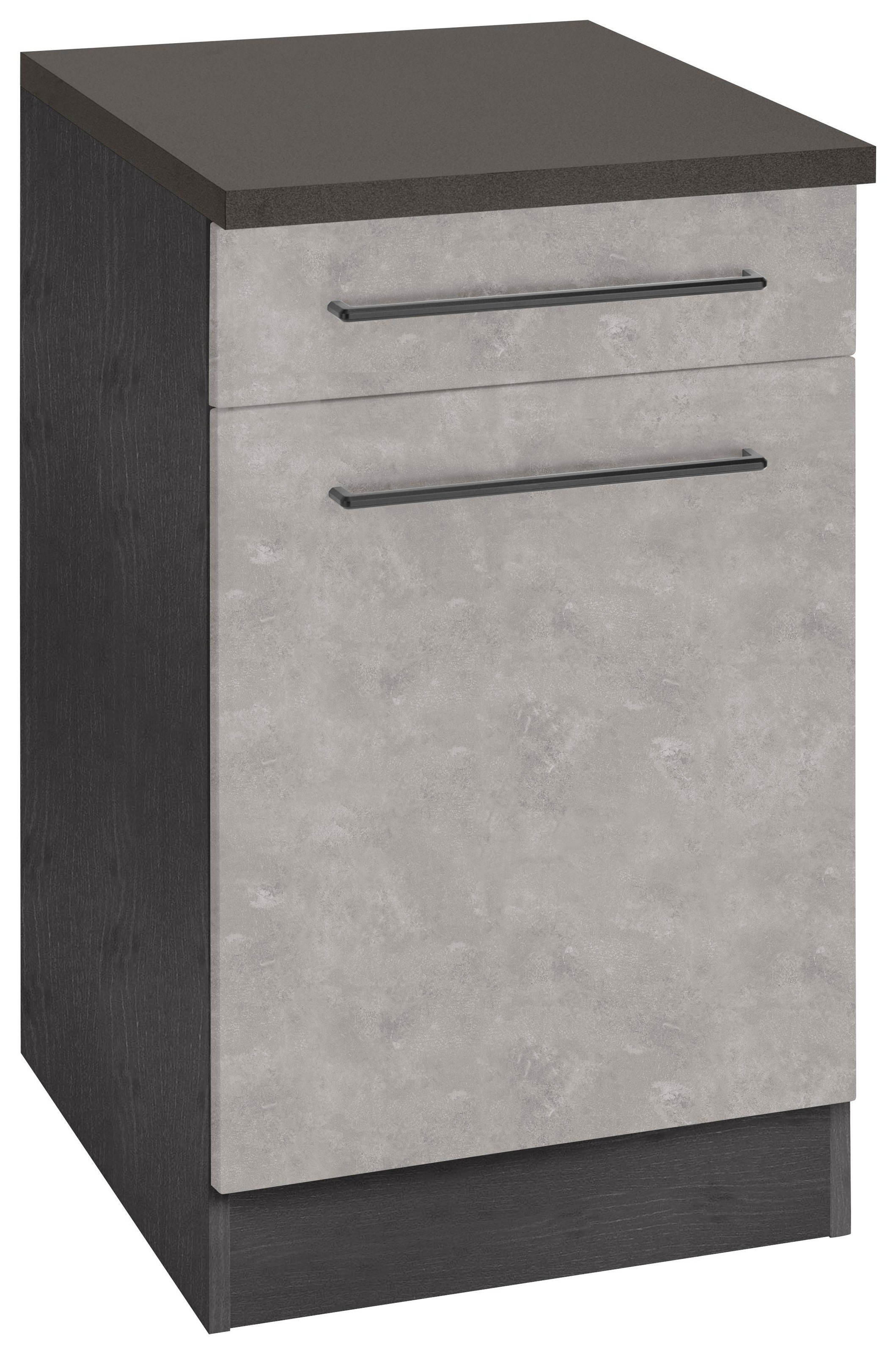 KOCHSTATION Unterschrank "KS-Tulsa", 50 cm breit, 1 Tür, 1 Schubkasten, schwarzer Metallgriff, MDF Front