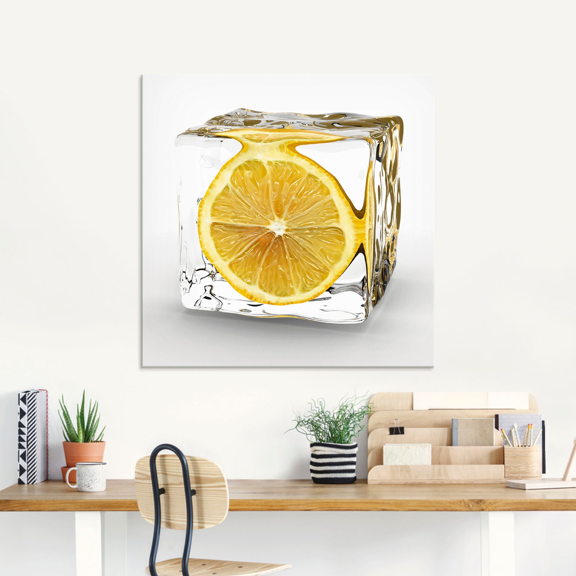 Artland Glasbild »Zitrone im Eiswürfel«, Lebensmittel, (1 St.), in verschiedenen Größen