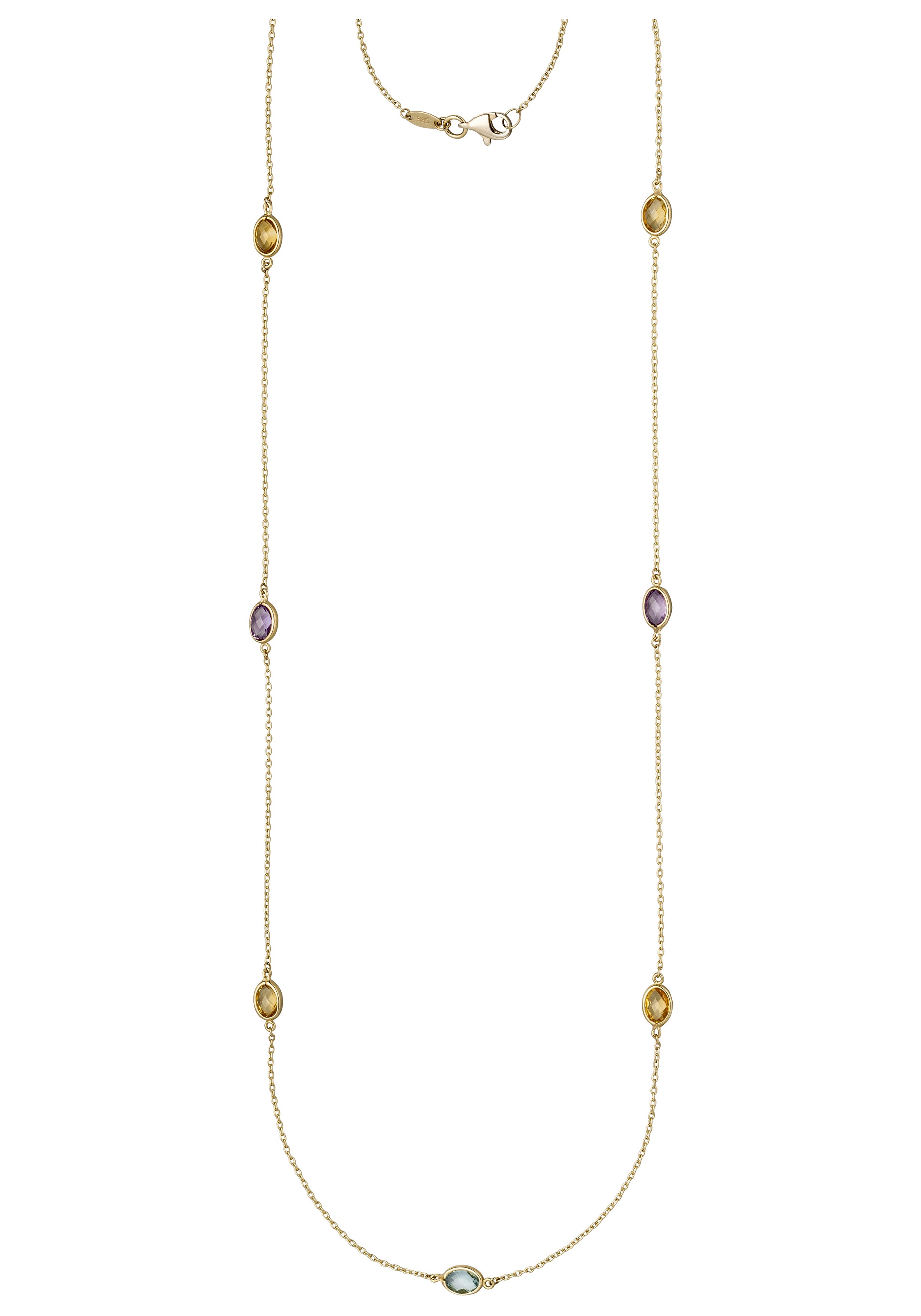 JOBO Collier 585 Gold mit Amethyst Blautopas Citrin 90 cm