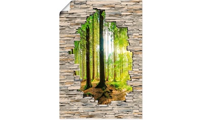 Wandbild »Wald mit Bach Blick Stein Mauer«, Waldbilder, (1 St.), als Alubild,...