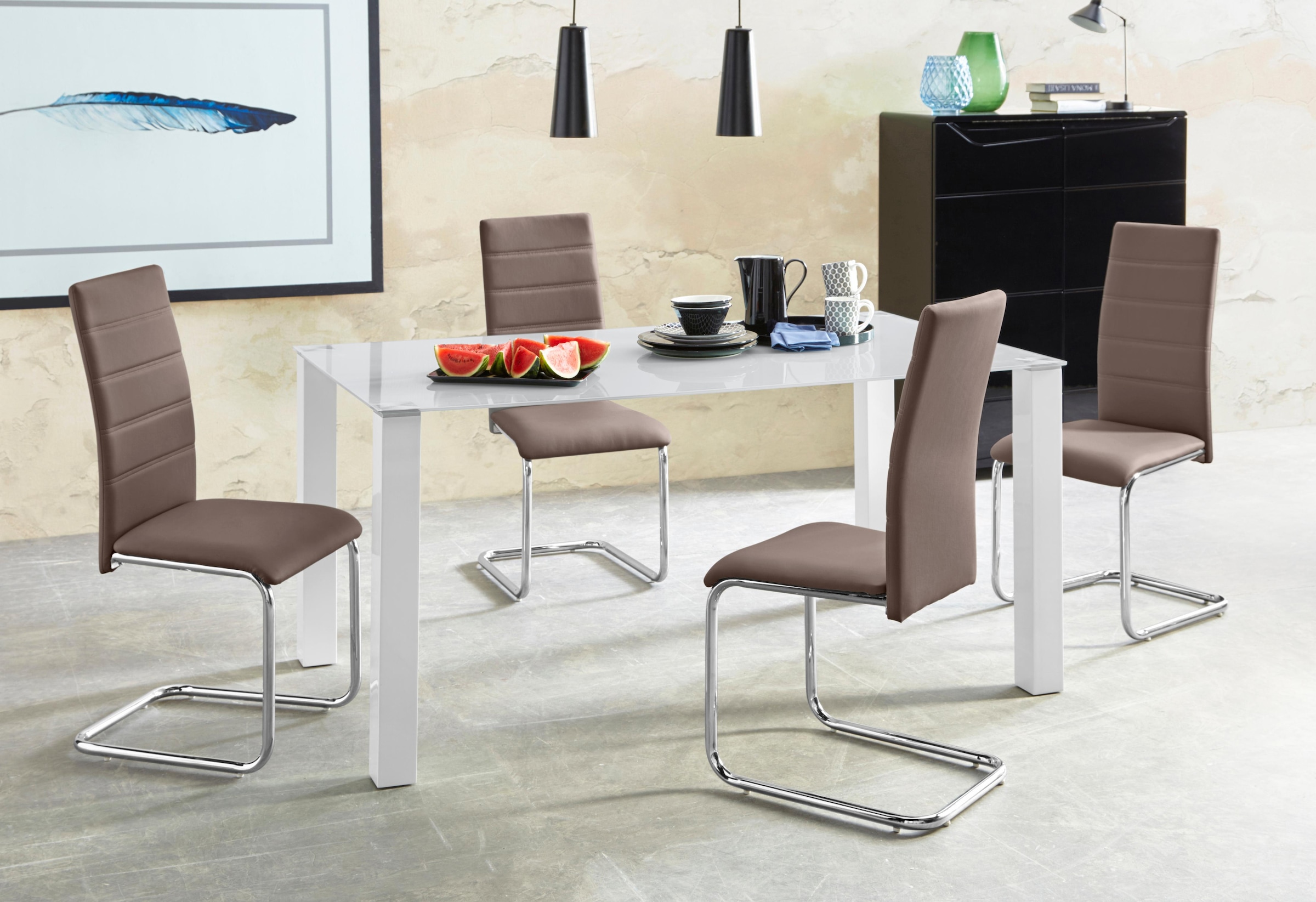 INOSIGN Essgruppe "Normadora" Set, 5 Stk. tlg. mit Glastisch, Freischwinger günstig online kaufen