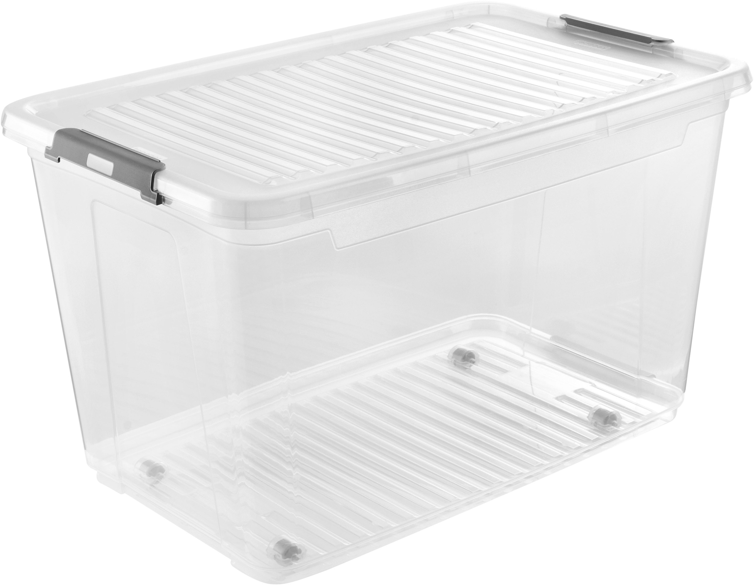 keeeper Aufbewahrungsbox »Clipbox Leo (Set 3 St.) 56 L, 59 x 38 x 35,5 cm« Schanierclips, Doppelöffnung, 90° drehbare Räder, fixierbarer Deckel