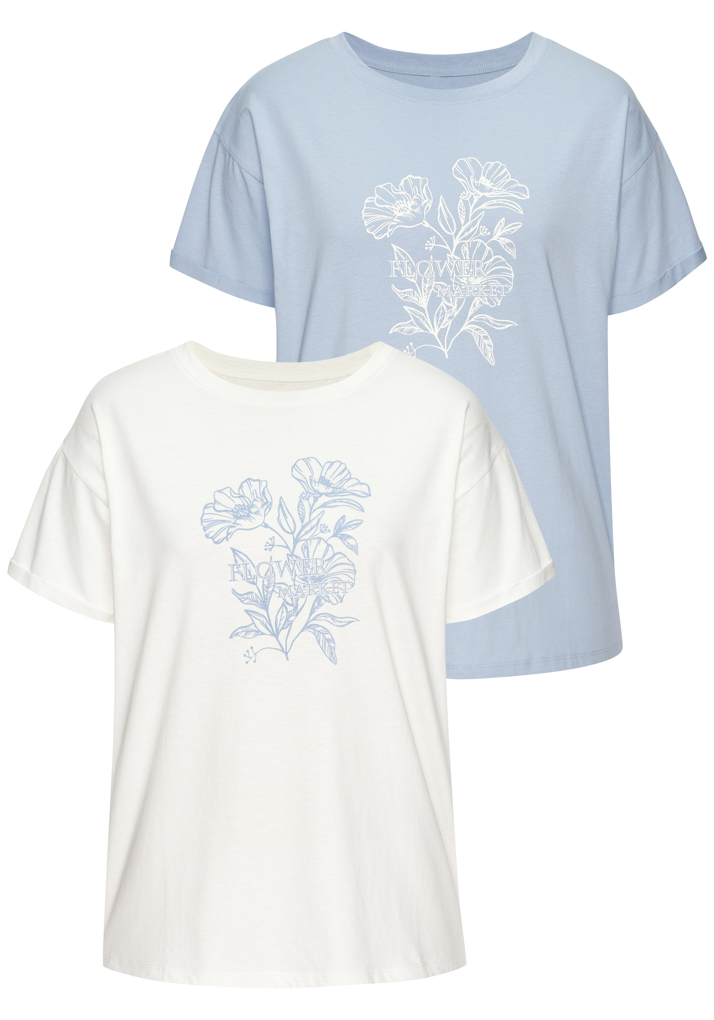 Vivance T-Shirt "mit Frontdruck" 2er-Pack, aus hochwertiger Bio-Baumwolle