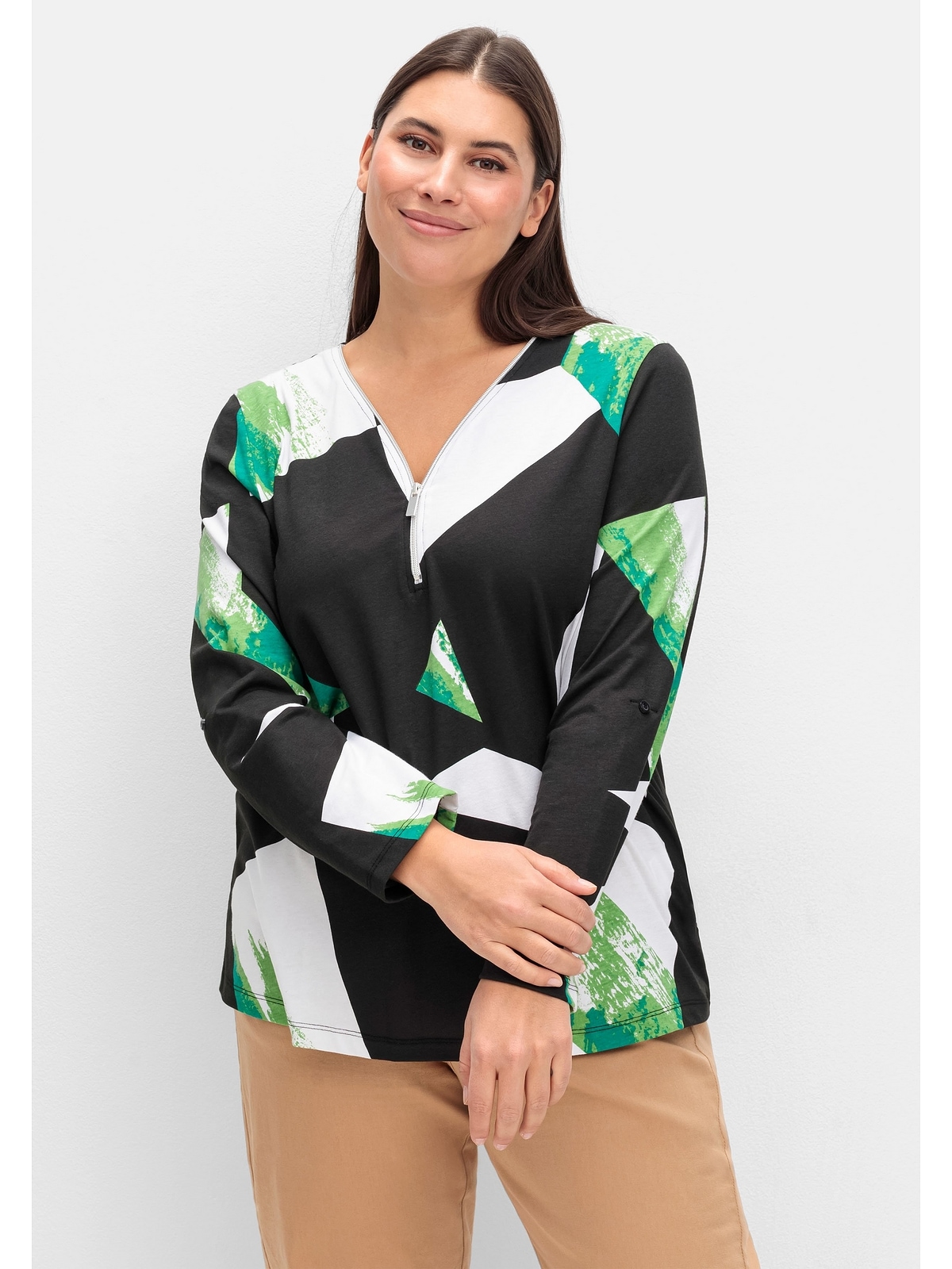 Sheego Langarmshirt »Große Größen«, mit Grafikprint und Krempelfunktion