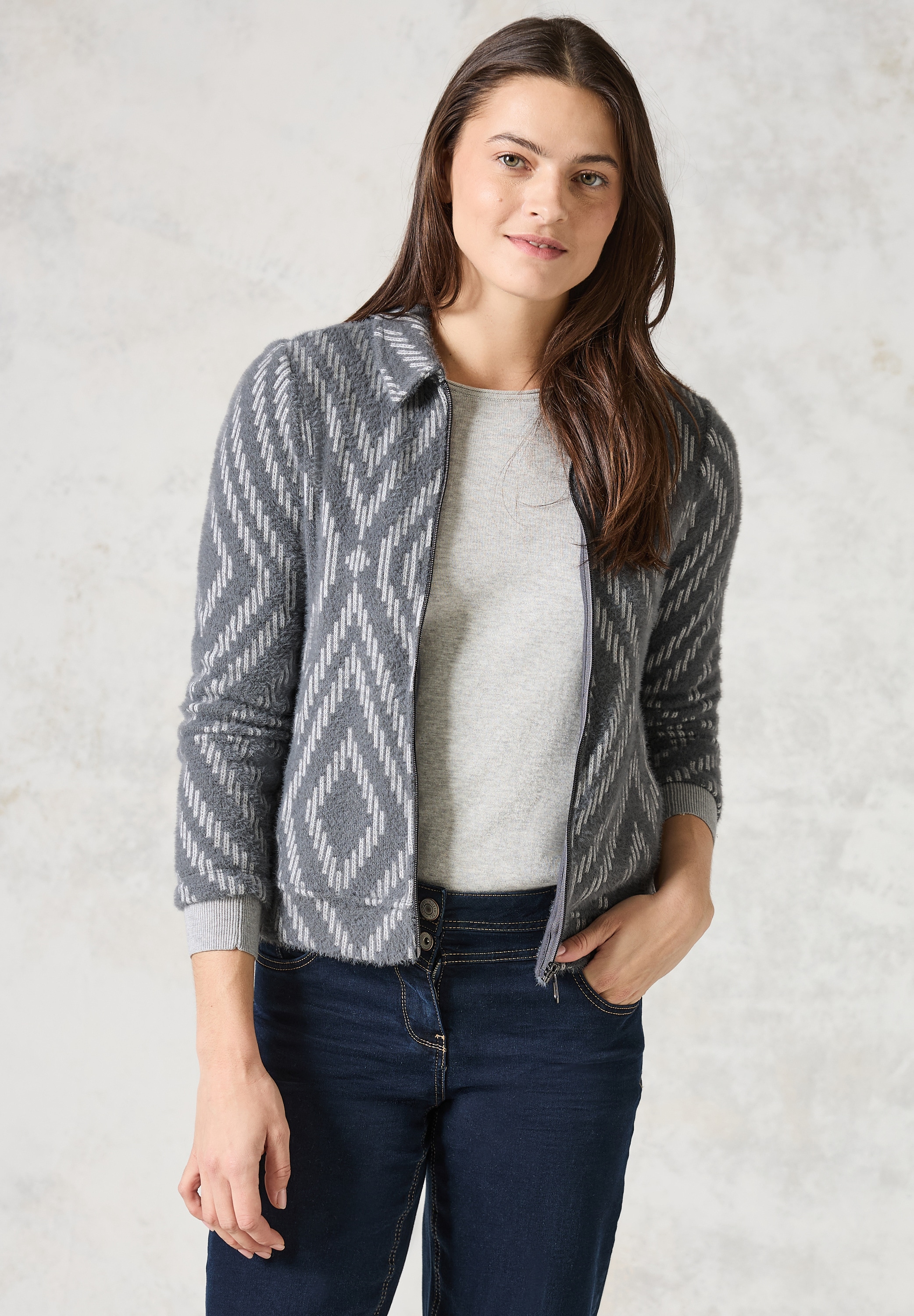 Cardigan, aus softem Materialmix