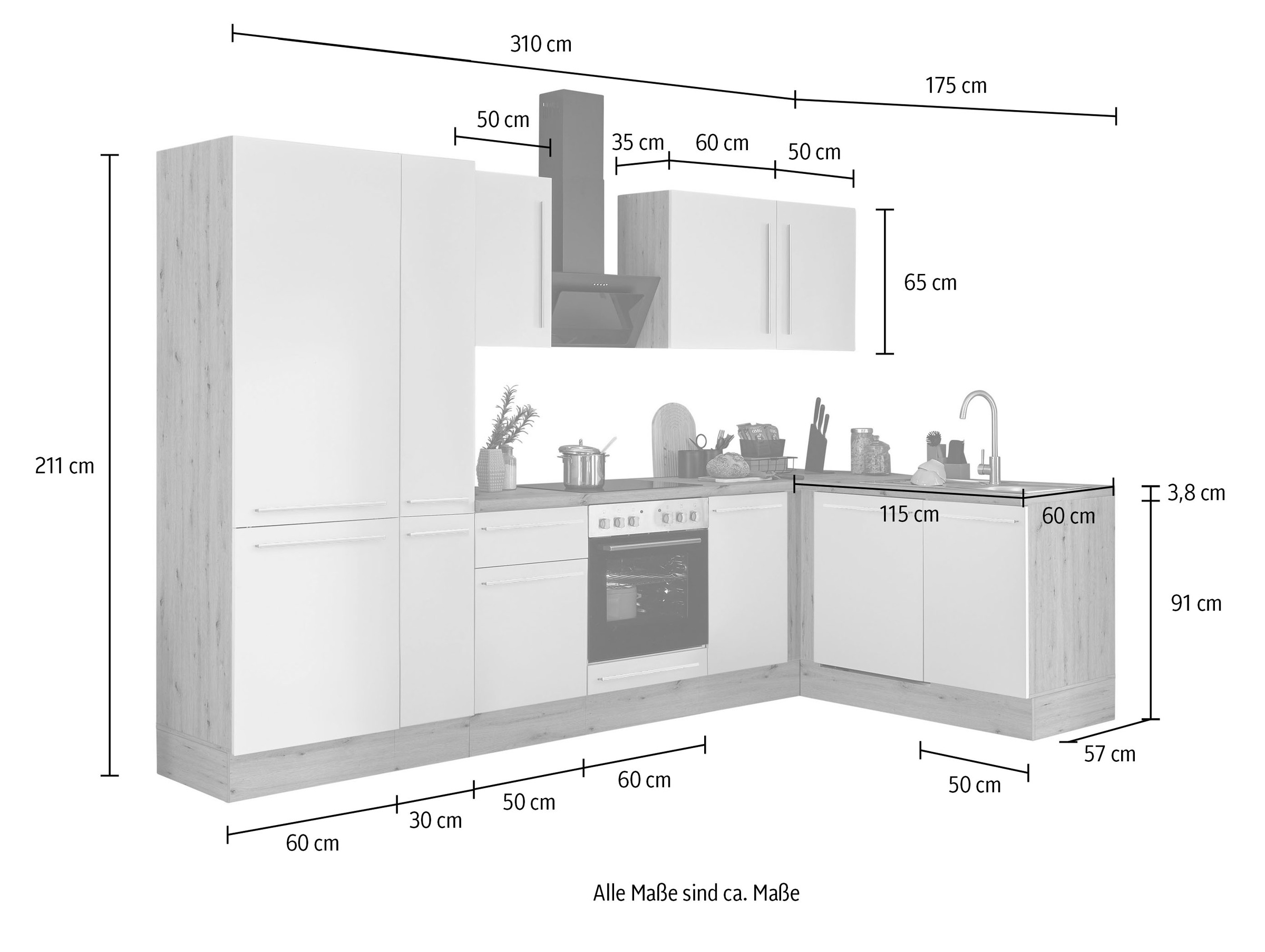 KOCHSTATION Winkelküche »Florida, Stellbreite 310x175 cm«, wahlweise mit E-Geräten, mit Softclose für Türen und Schubkästen