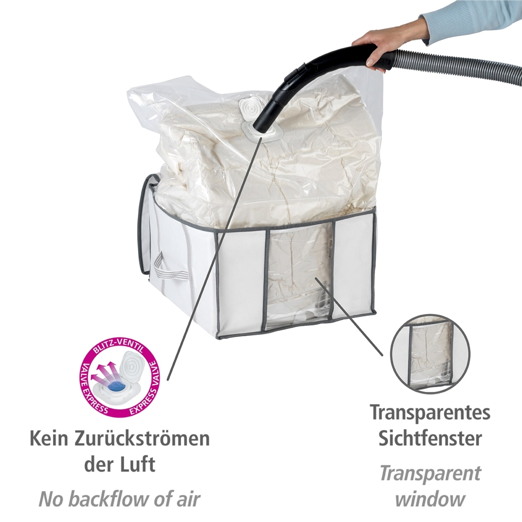 WENKO Unterbettkommode »Vakuum Soft Box S«, integrierte Vakuum-Tasche & Blitzventil, bis zu 75 % Platzersparnis