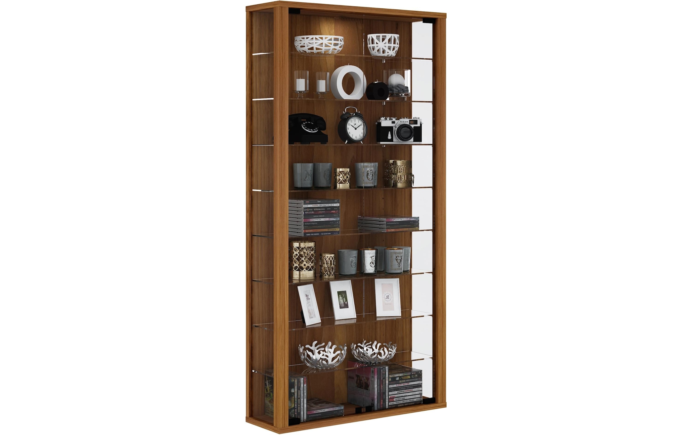 Ebuy24 Braun Vitrosa Maxi Vitrinenschrank Wandhängend Mit 2 Glastüren 8 Glasböden Kern-Nussbaum Dekor. - Image 9