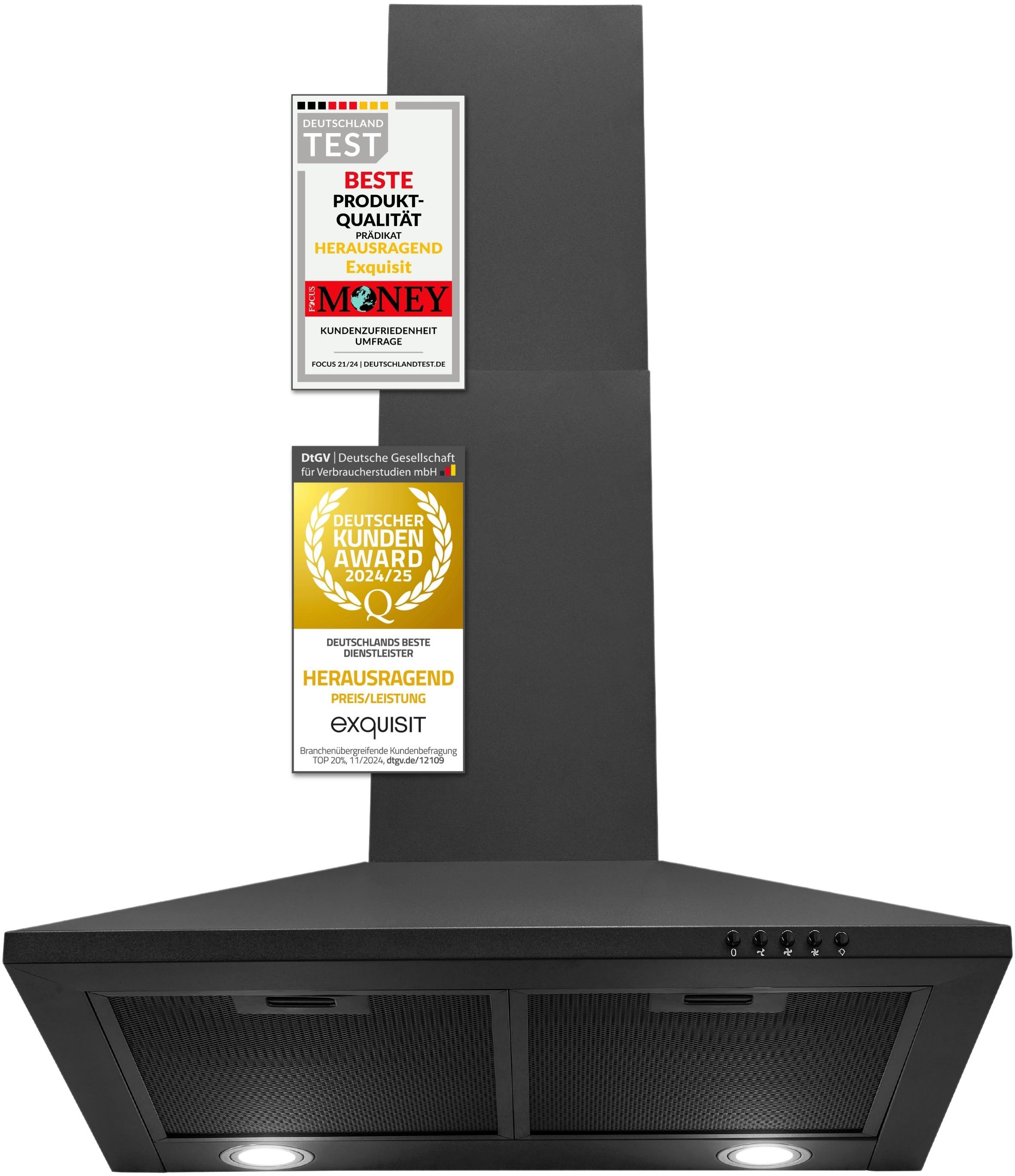 exquisit Wandhaube »KH 60-8.3 (sw)« Pyramidenförmige Haube – stilvoll & flexibel mit LED-Beleuchtung