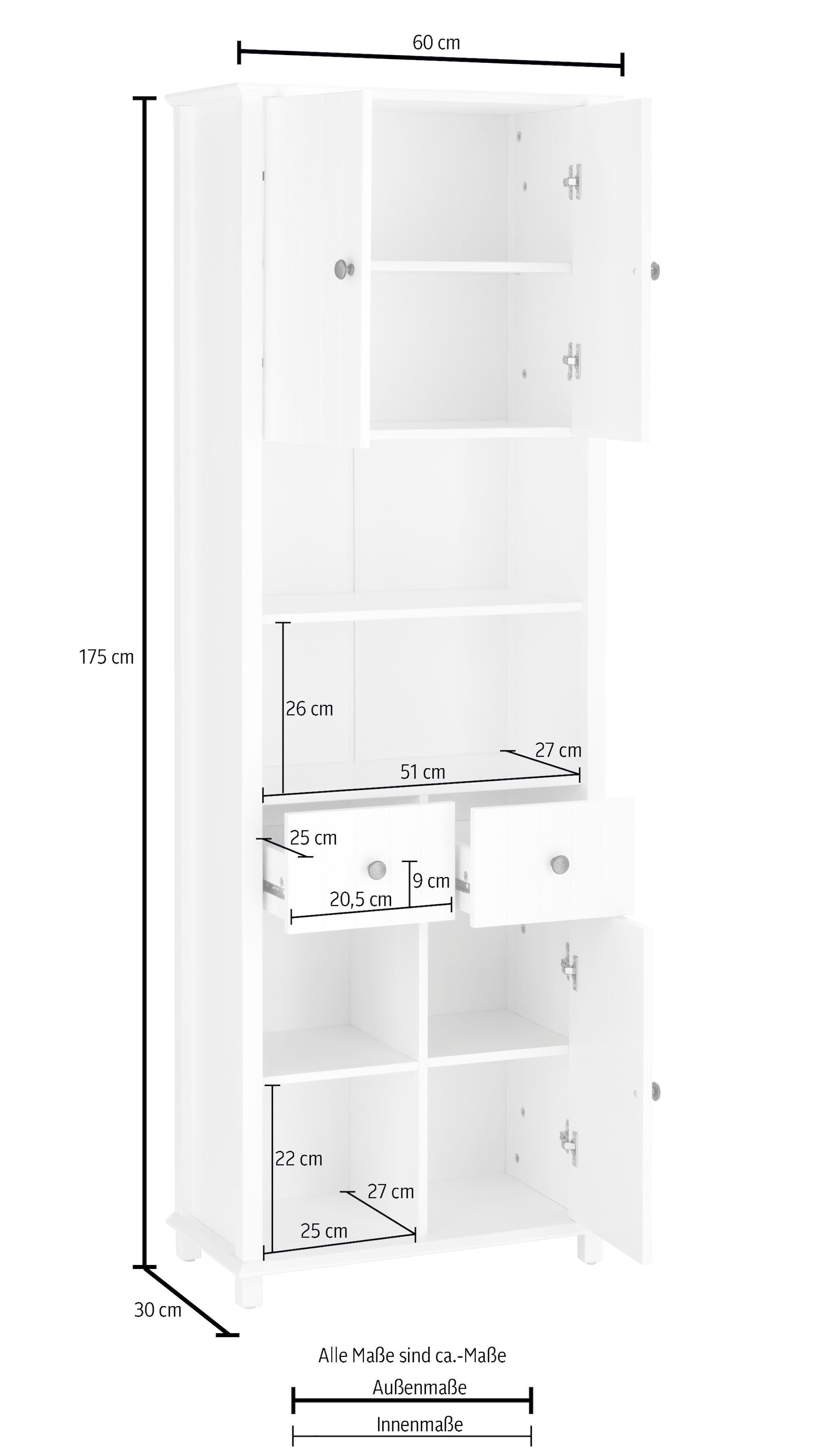 Home affaire Hochschrank »Vili«, Breite 60 cm, 2 Schubkästen, 3 Türen