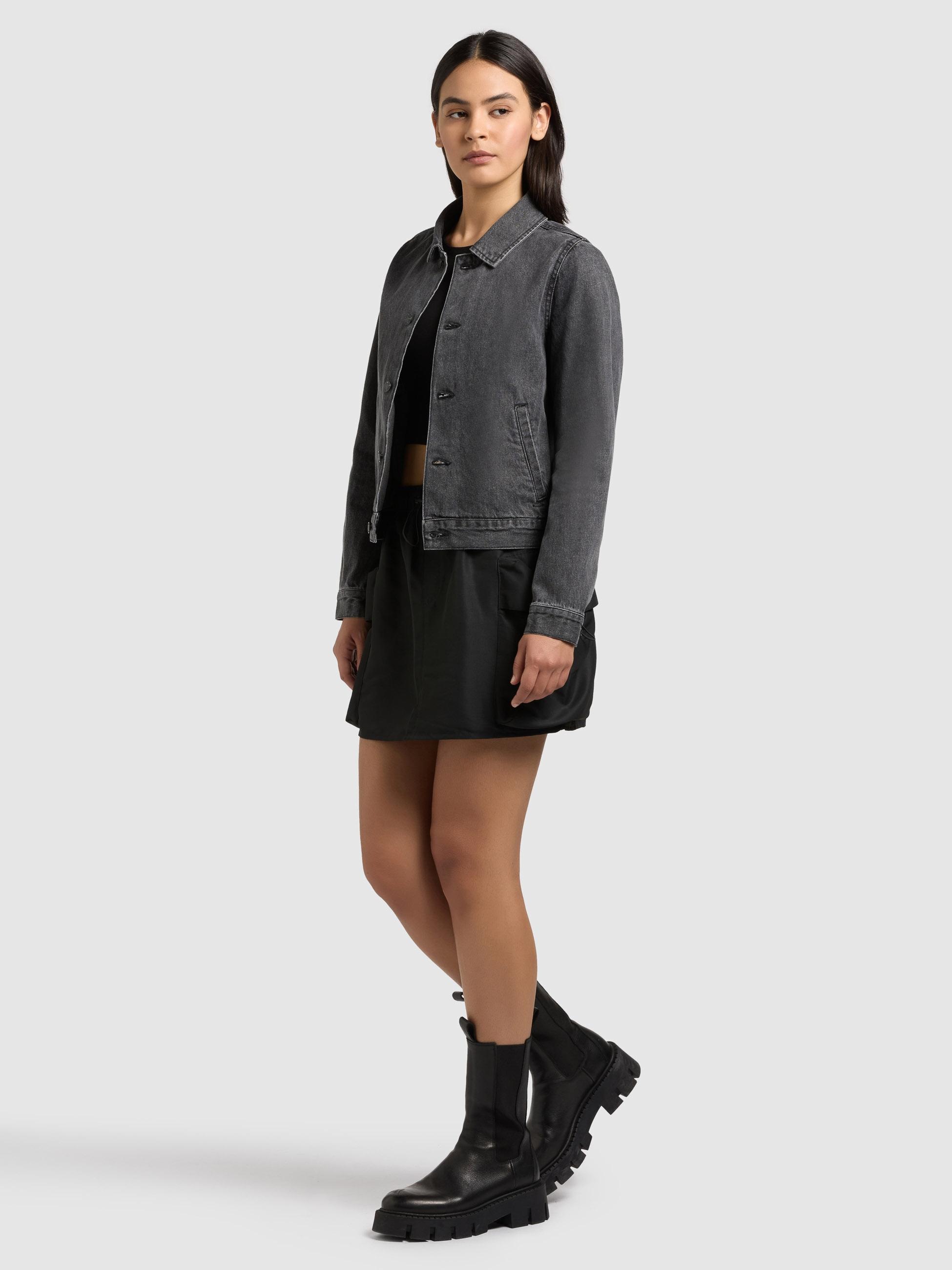 Jeansjacke KHUJO "Renia", Damen, Gr. XL (42), dunkelgrau, Denim/Jeans;Jeans, Material: 100% Baumwolle, gerade hüftlang, hoch geschlossener Ausschnitt, 1-Knopf-Manschette mit Knöpfen, Jacken Jeansjacke, Moderne Damen Denim-Jacke 3