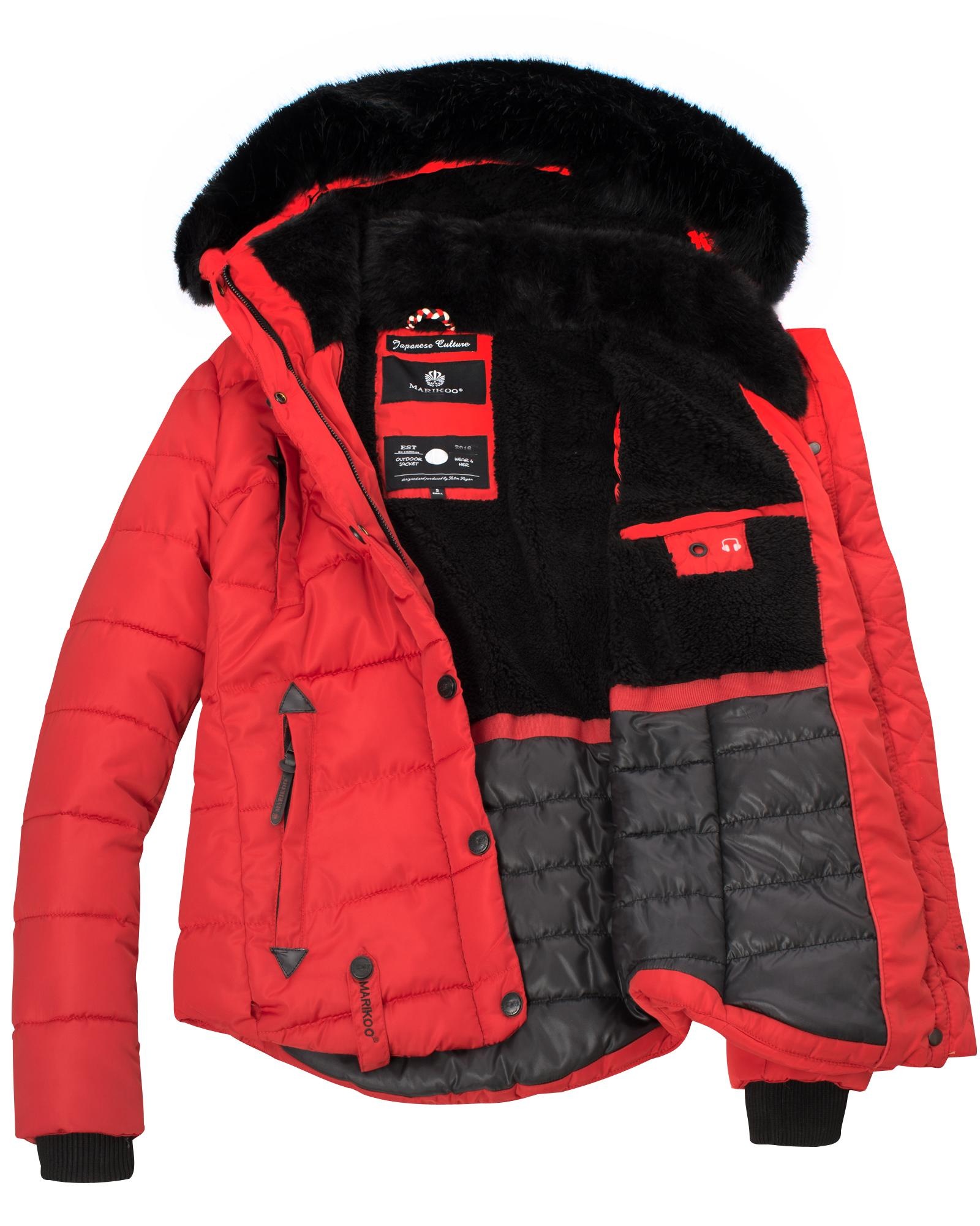 Marikoo Steppjacke »Lotusblüte«, mit Kapuze, hochwertige Winter Jacke mit edler Kunstpelz Kapuze