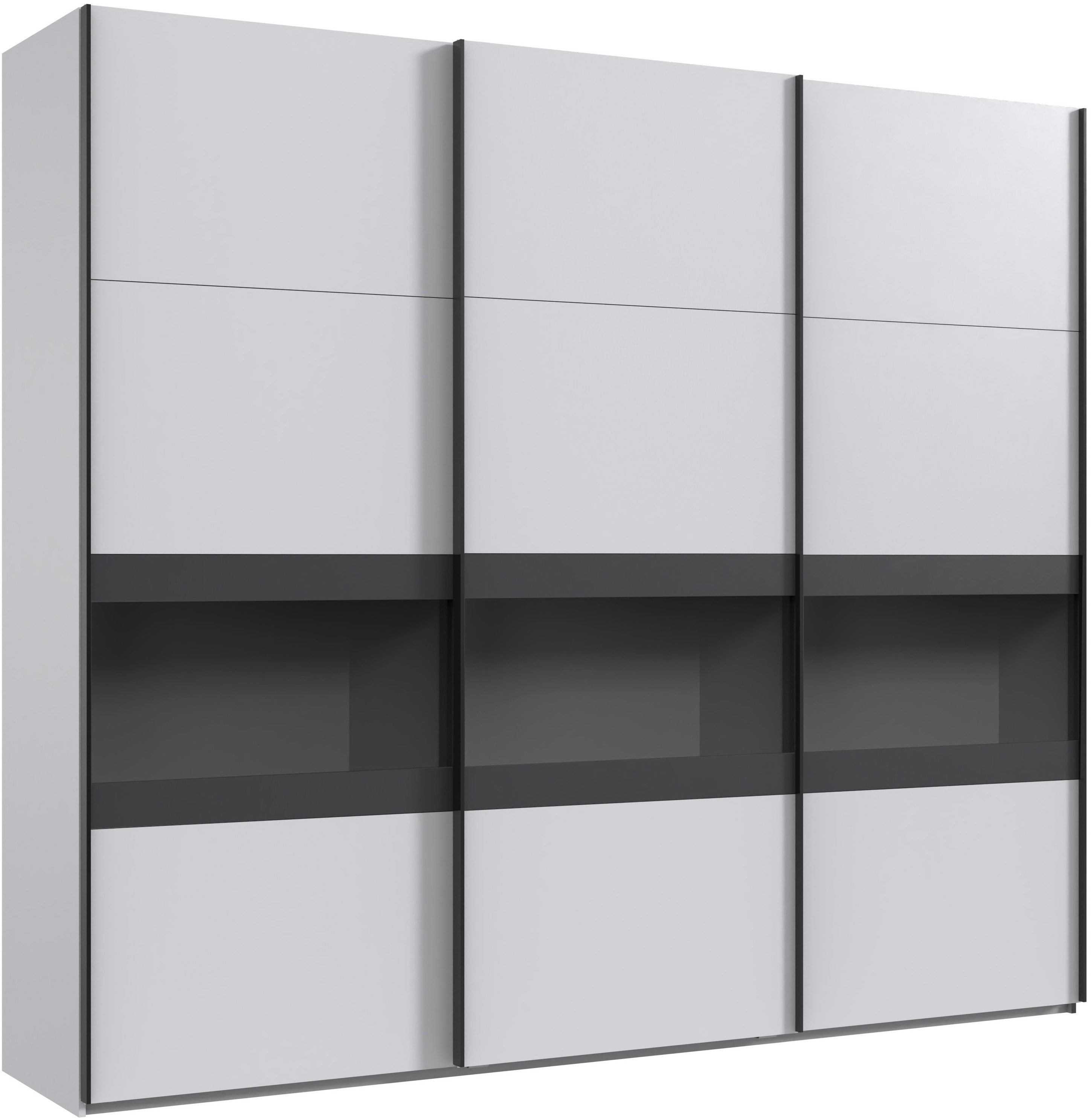 Wimex Schwebetürenschrank "Easy Plus, Kleiderschrank Made in Germany" mit Glaseinsatz/ Rauchglas, viele Breiten zur Auswahl, schwarze Griffe