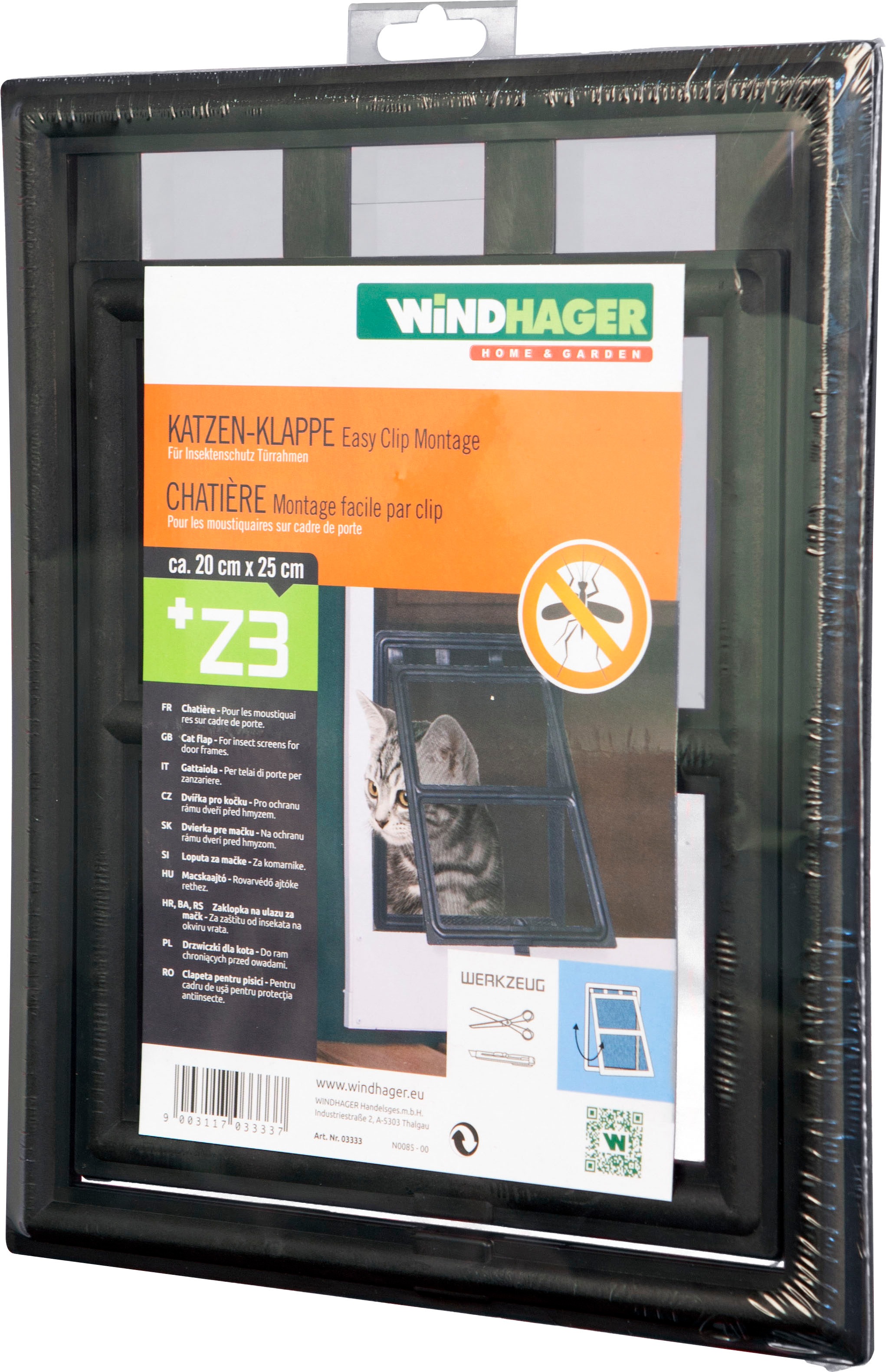 Katzenklappe WINDHAGER, schwarz, B:24cm H:29cm, Kunststoff, Tierklappen, für Insektenschutz Rahmentüren, 20x25 cm 2