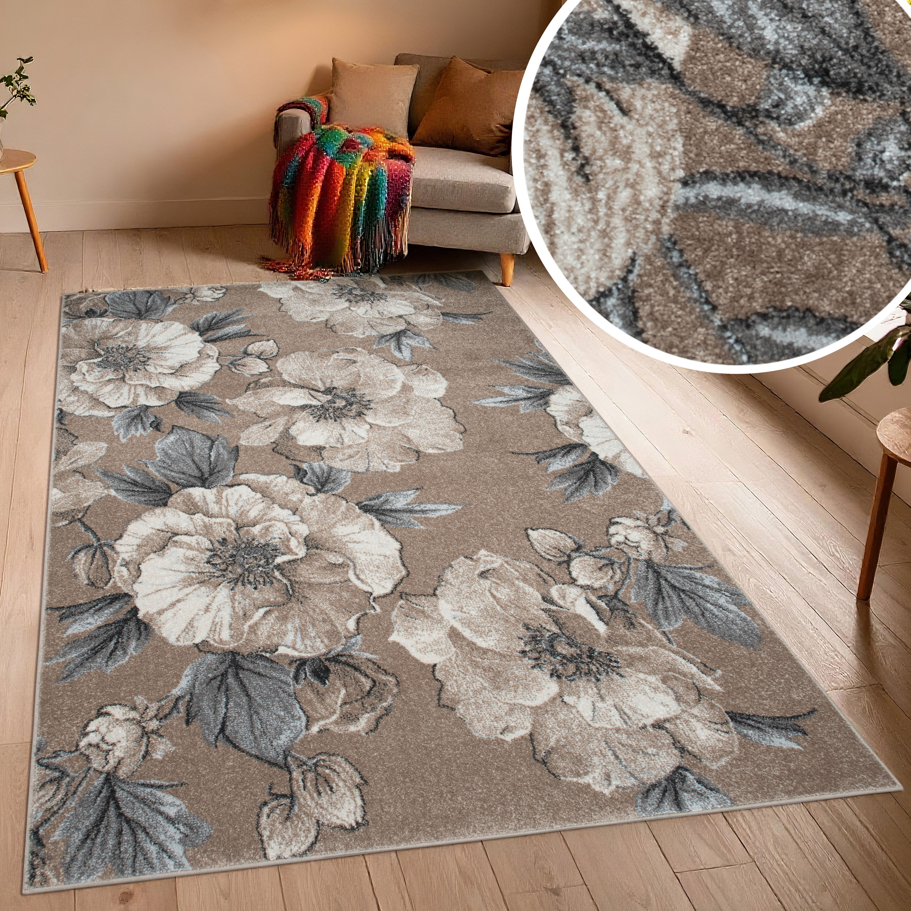 OTTO home Teppich "Florent, Blumen Design, Vintage" rechteckig 9 mm Höhe Floral, detailreiche Blüten, Botanical, elegant, Wohnzimmer