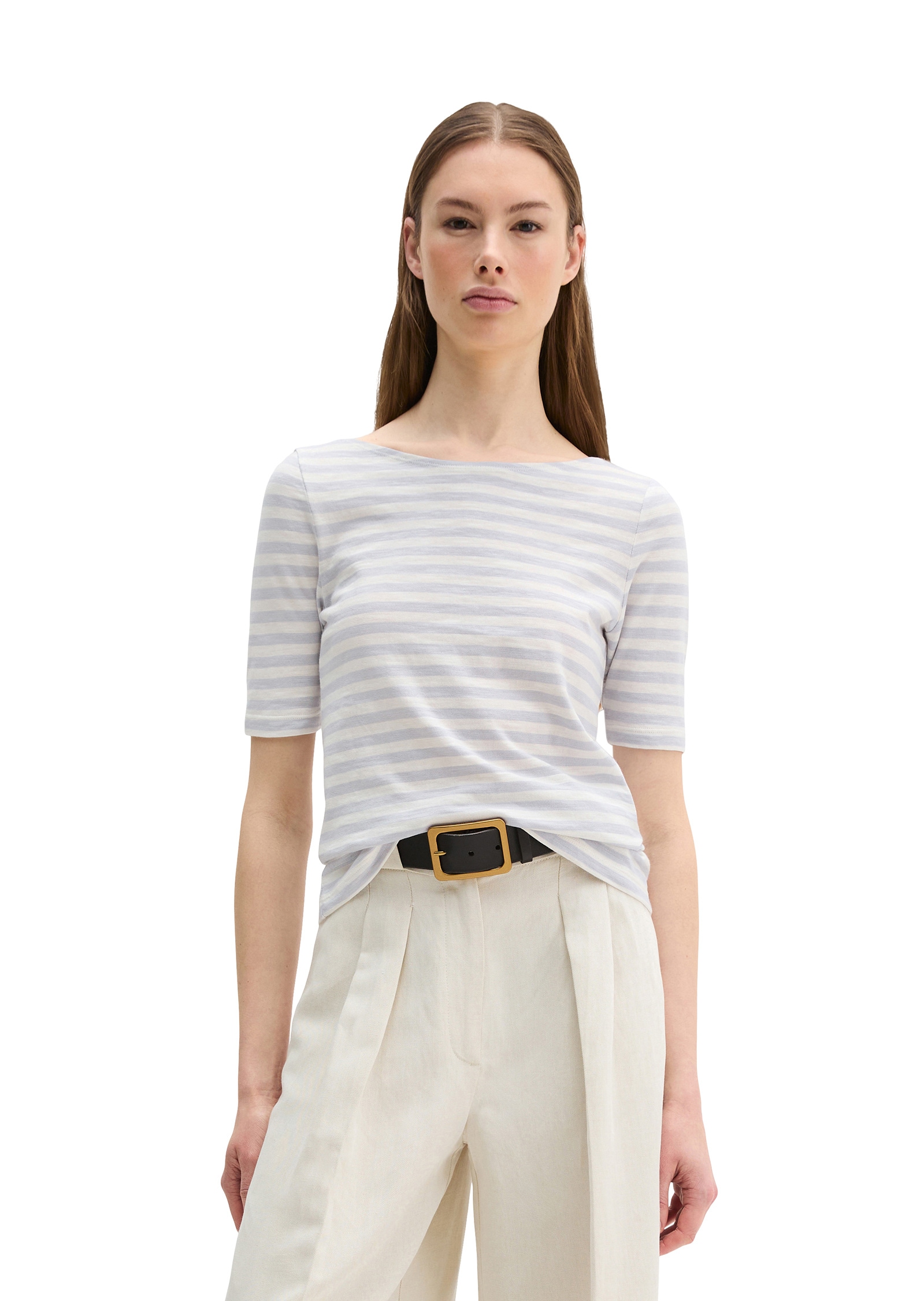 T-Shirt MARC O'POLO "aus Organic Cotton-Jersey", Damen, Gr. S, light blau, Obermaterial: 100% Baumwolle, gestreift, Basic, regular fit, U-Boot-Ausschnitt, normaler Saum, Shirts T-Shirt