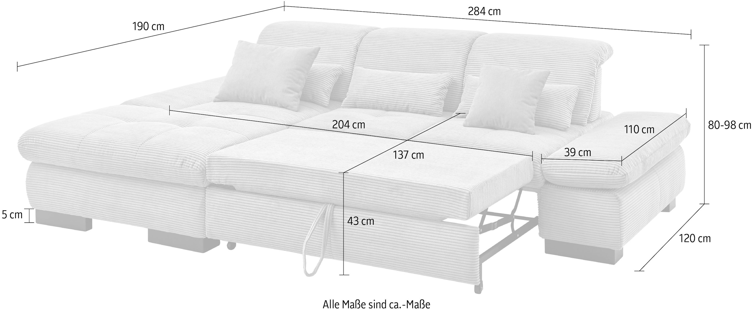 set one by Musterring Ecksofa »SO4100 V«, mit verstellbaren Kopfteilen, wahlweise mit Funktionen, Cord-Bezug