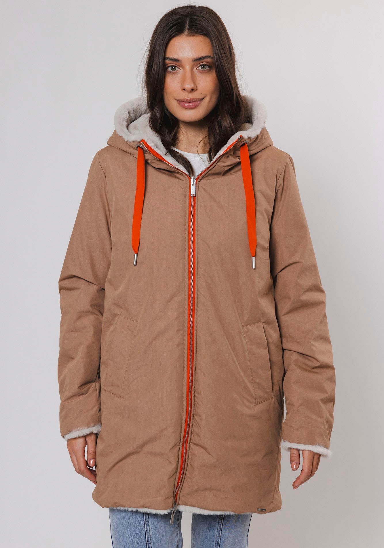 Parka, mit Kapuze, mit kontrastfarbenen Details