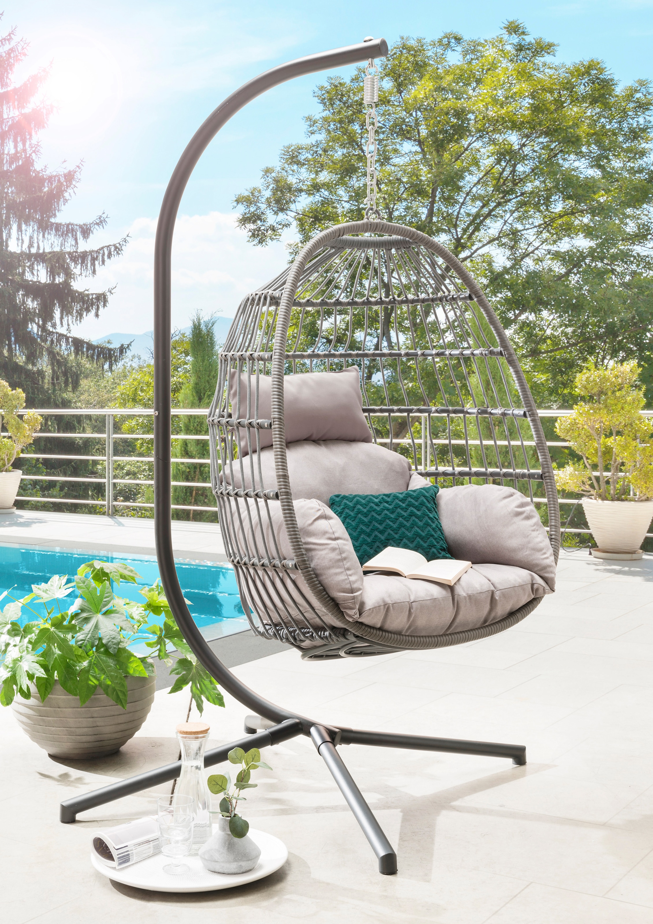 Destiny Hängestuhl »COCO RELAX«, Stahl, Aluminium, Polyrattan, mit Gestell, inkl. Auflagen