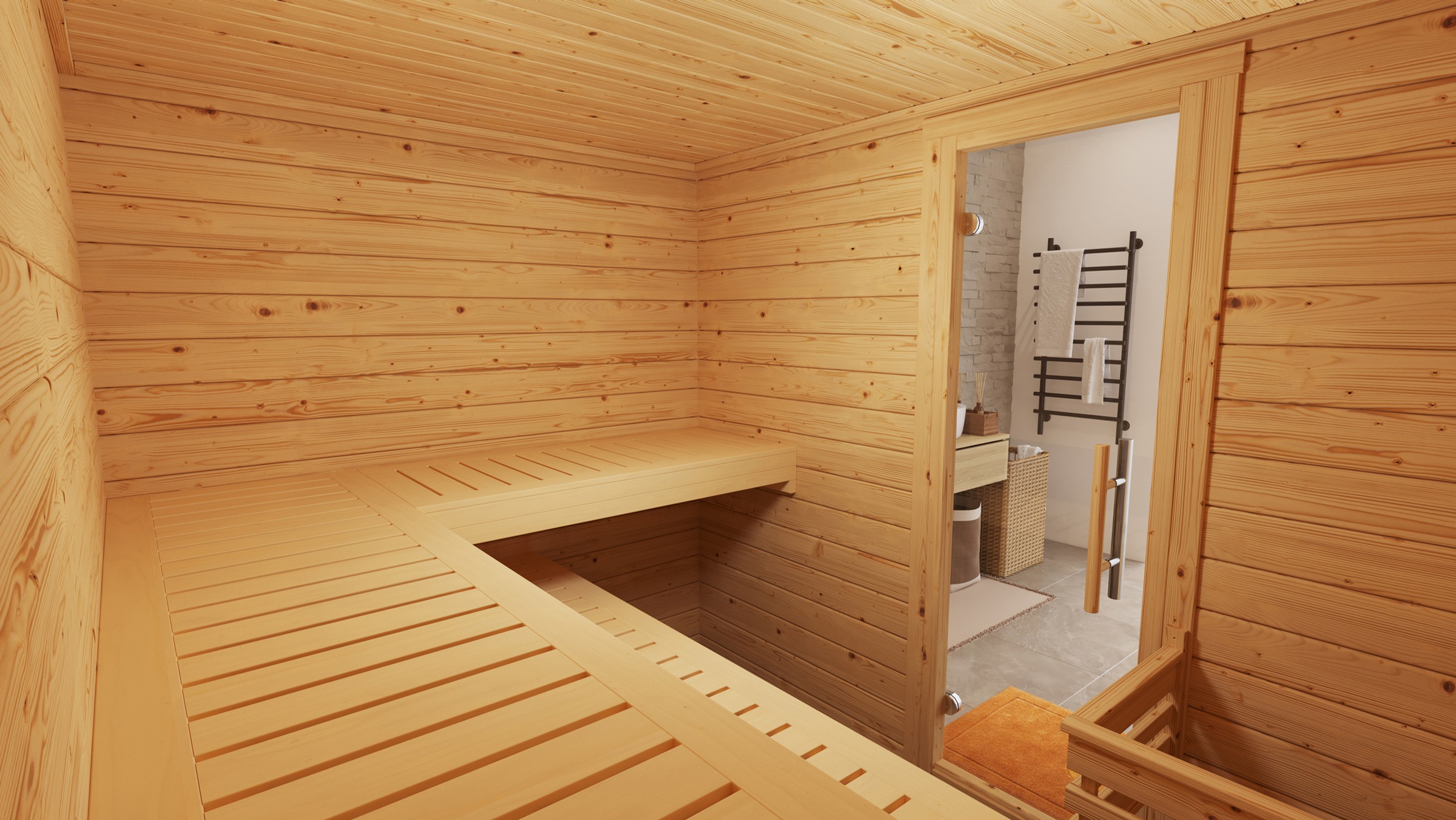 weka Sauna »Massivholzsauna BERGEN 3«, Blockbohlen, moderne Ganzglastür