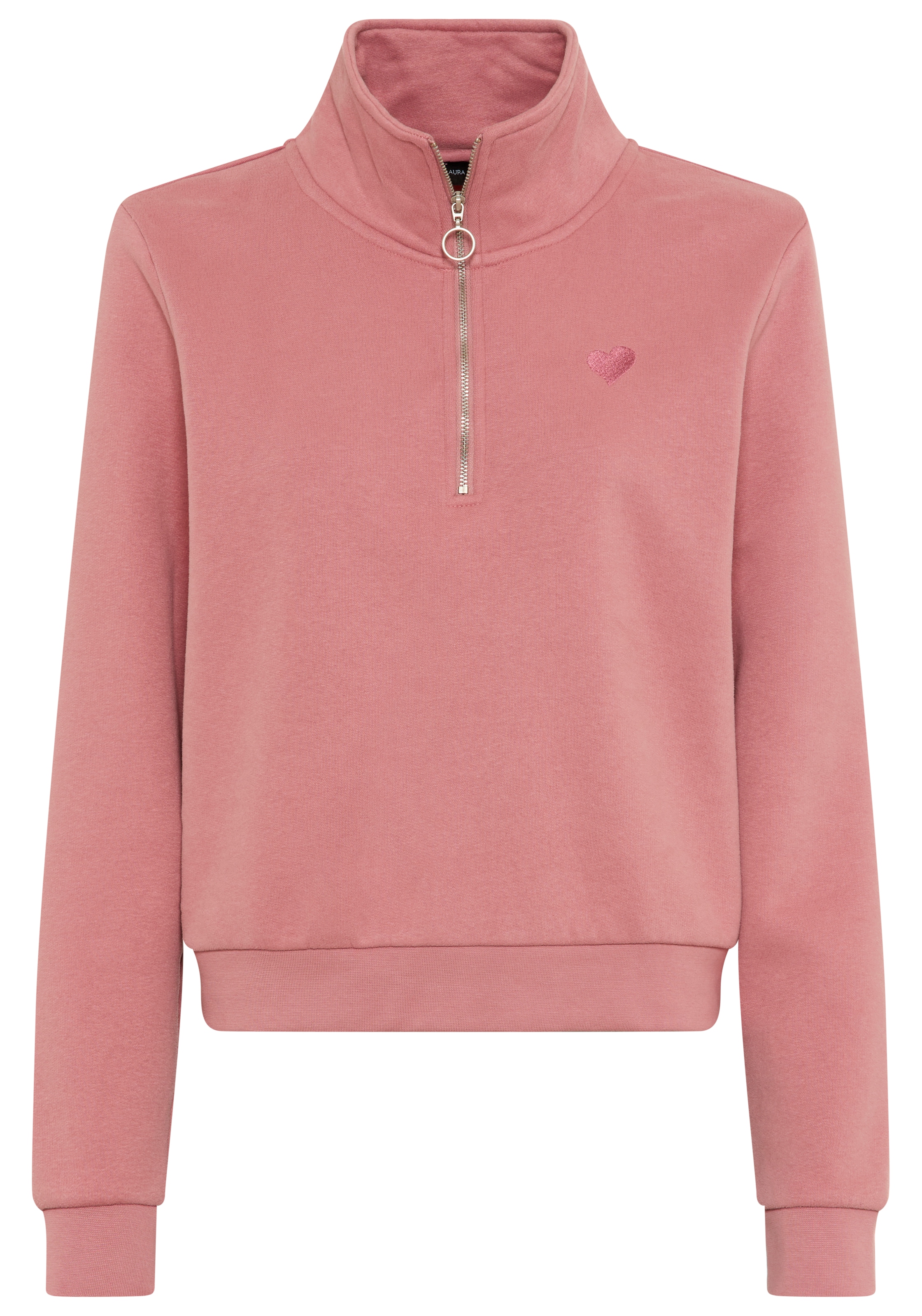 Laura Scott Sweater, Weiche Baumwollmischung mit Troyer‑Kragen und Reißverschluss­detail