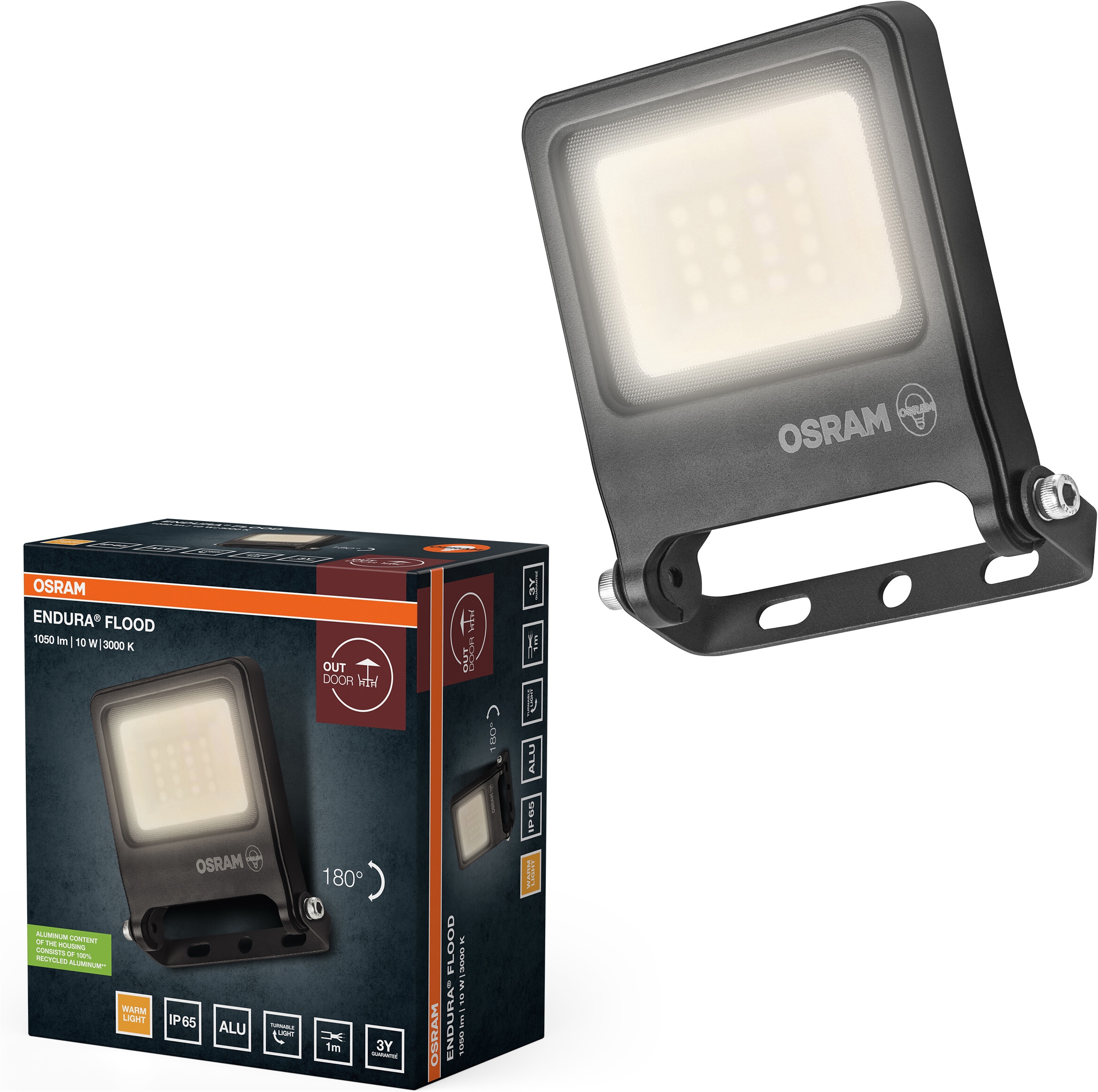 Osram LED Flutlichtstrahler "ENDURA Flood Warm White PCR" LED-Modul 1 Stk. Warmweiß grau, LED-Modul, Aluminium