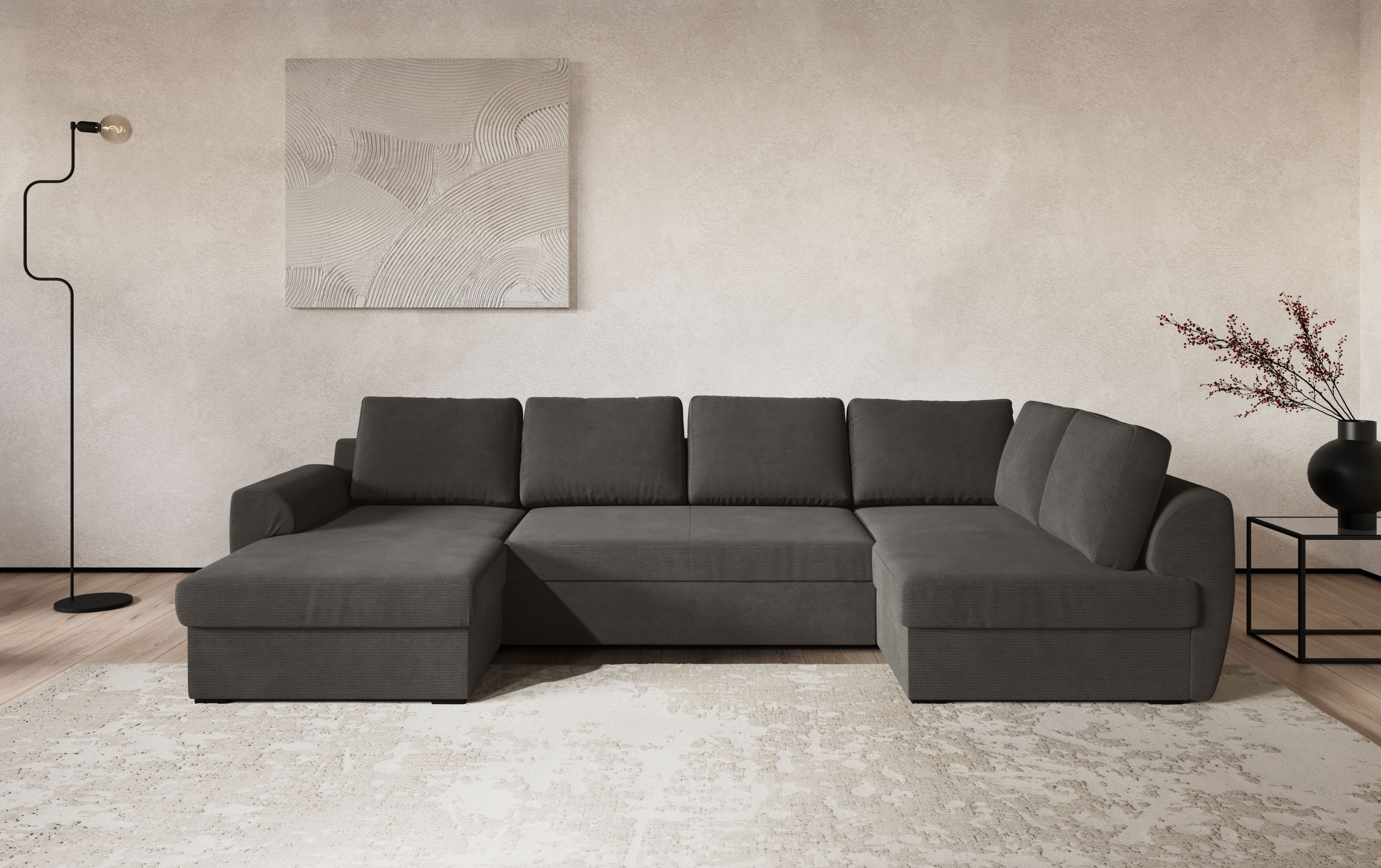 COTTA Wohnlandschaft "Drift U-Form Sofa mit Ottomane, B: 327 cm" optional auch mit Schlaffunktion, Wellenunterfederung