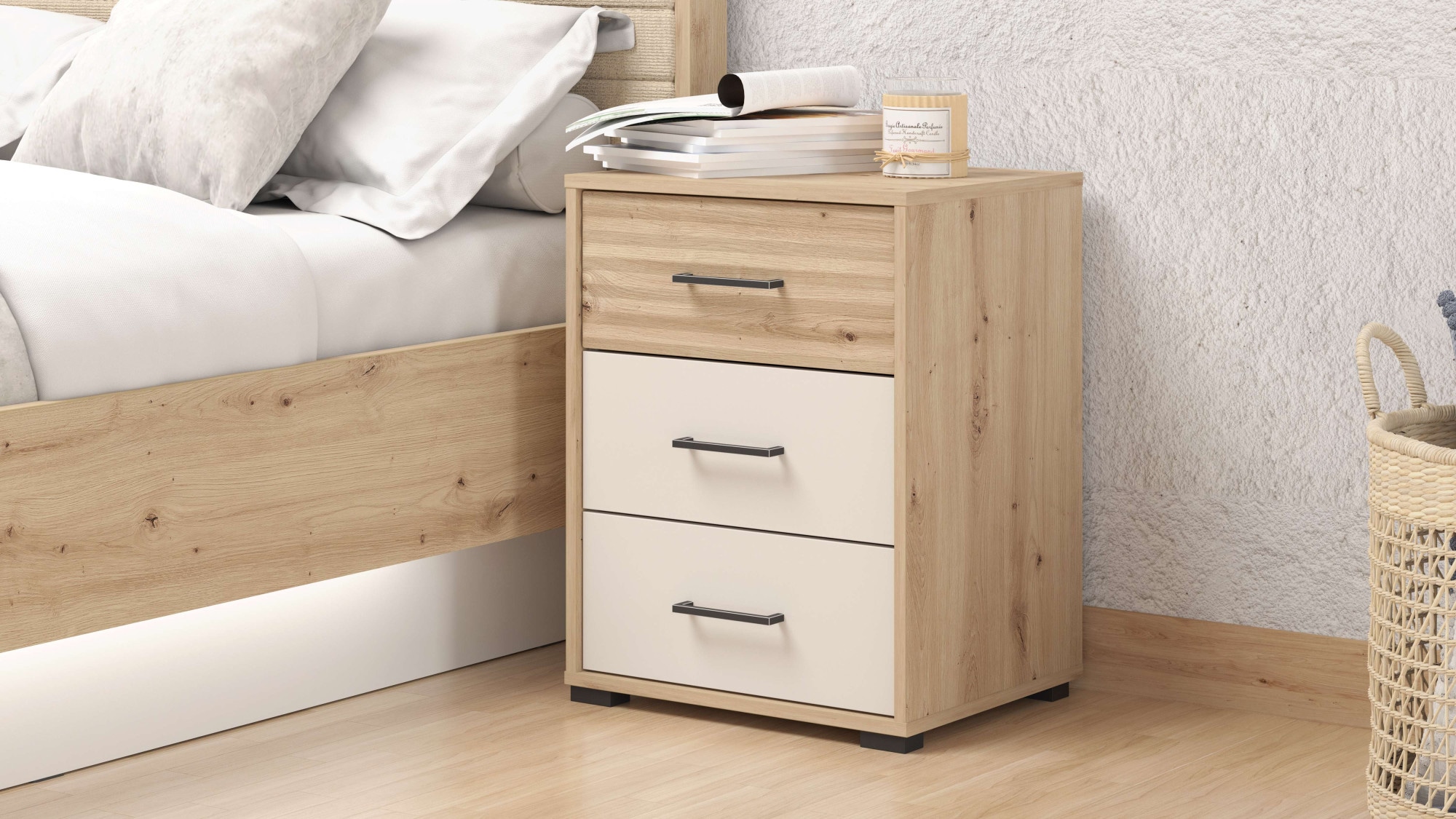 INOSIGN Nachtkommode »Modena Nachtschrank Nachttisch mit 2 oder 3 Schubladen«, FSC®-Zerifiziert Trendfarbe cashmere, ideal für kleine Räume