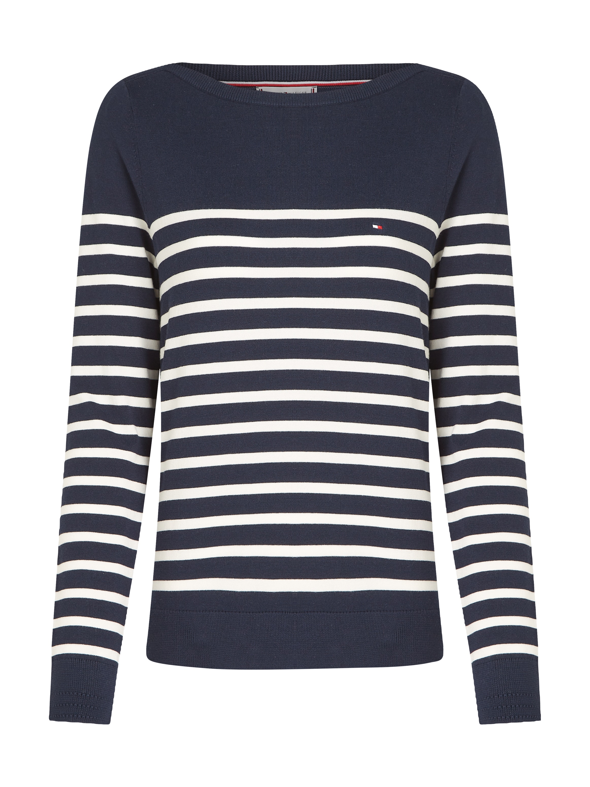 Tommy Hilfiger Strickpullover »CO JERSEY STITCH BOAT-NK SWEATER«, mit Tommy Hilfiger Logo-Flag am Ärmel