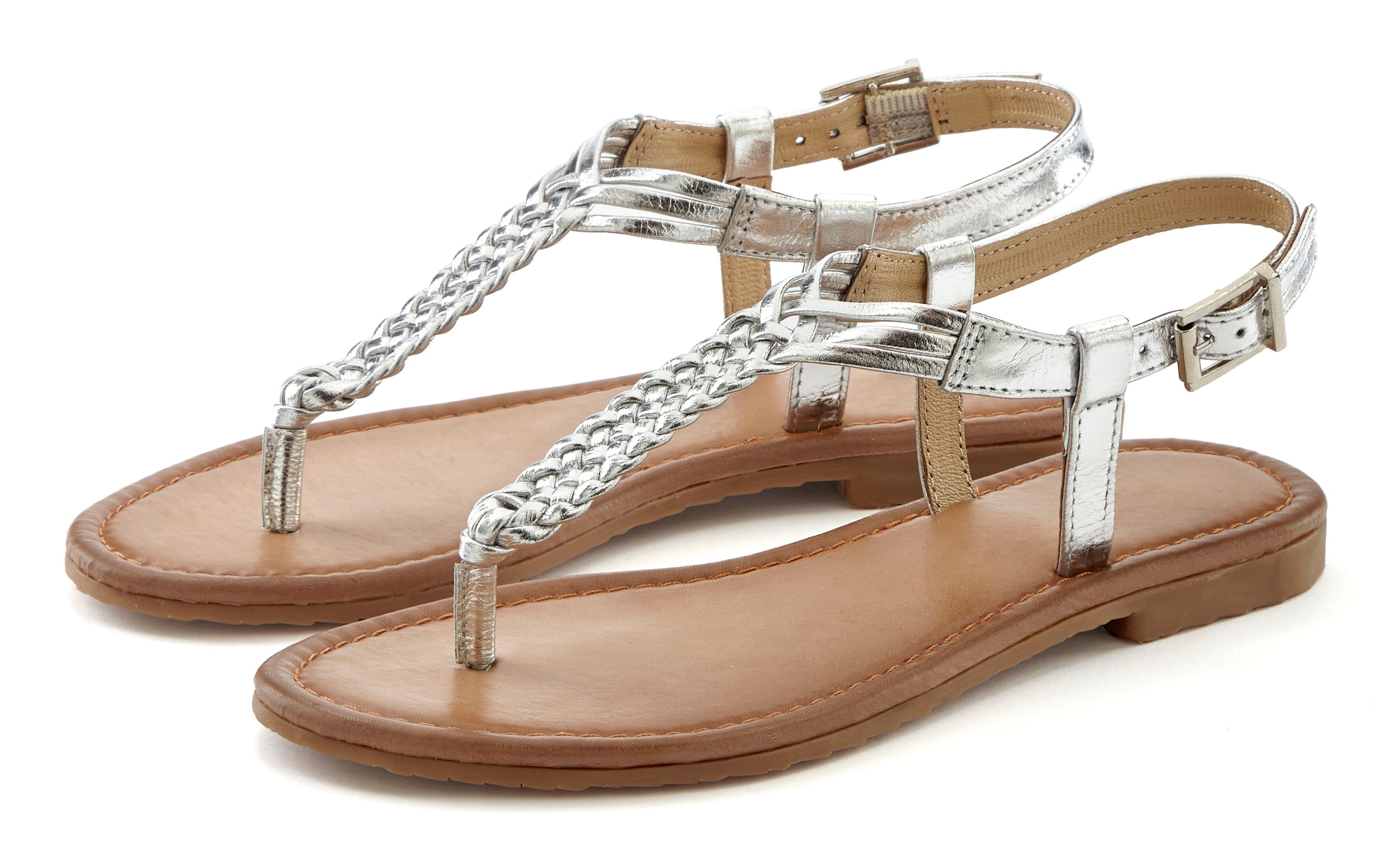 Vivance Zehentrenner, Sandalette, Sommerschuh,Sandale aus Leder mit Flecht- günstig online kaufen